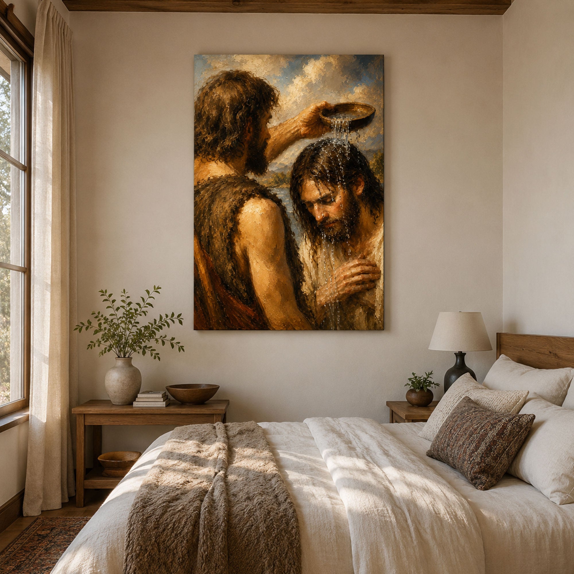 Baptism of Jesus Canvas Print, John the Baptist Christian Wall Art, Bible Story Faith Home Decor