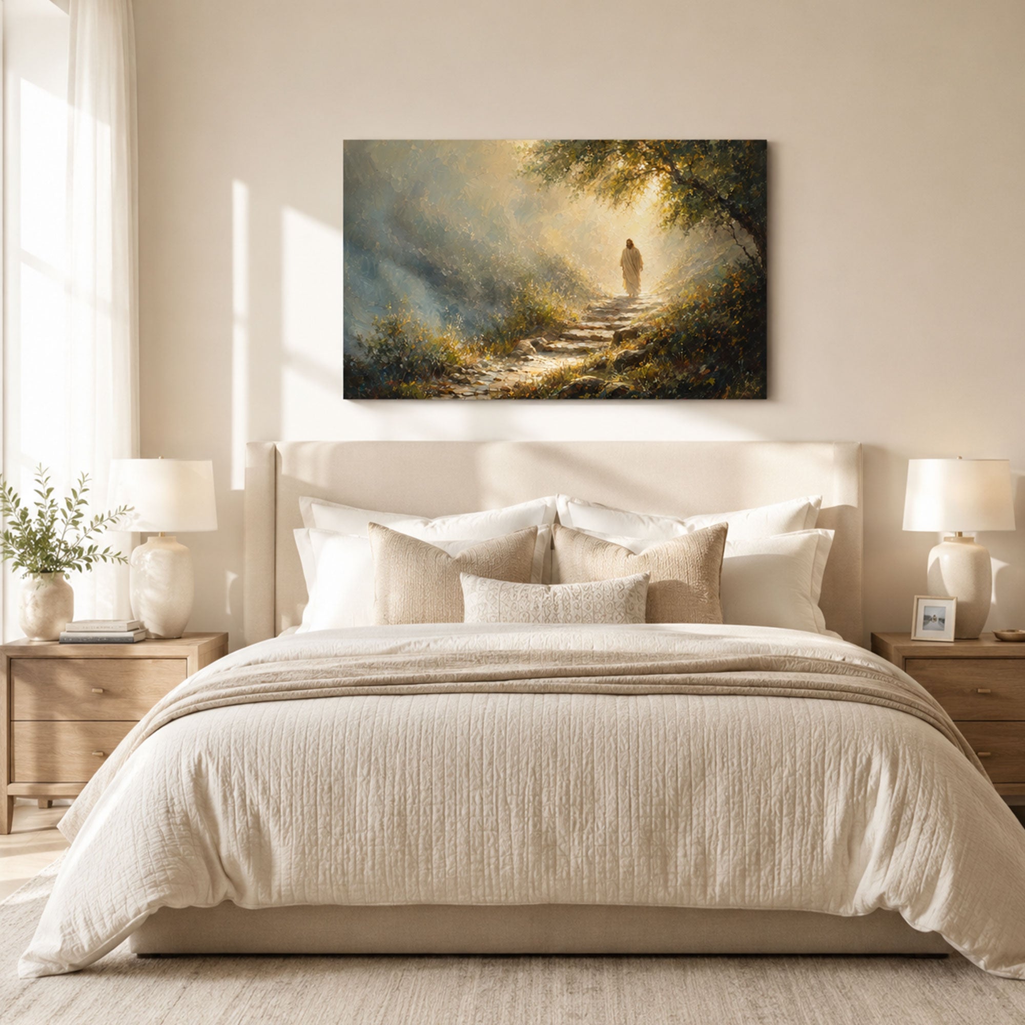 Walking in His Footsteps Jesus Canvas Print, Christian Wall Decor, Faith Journey Gift