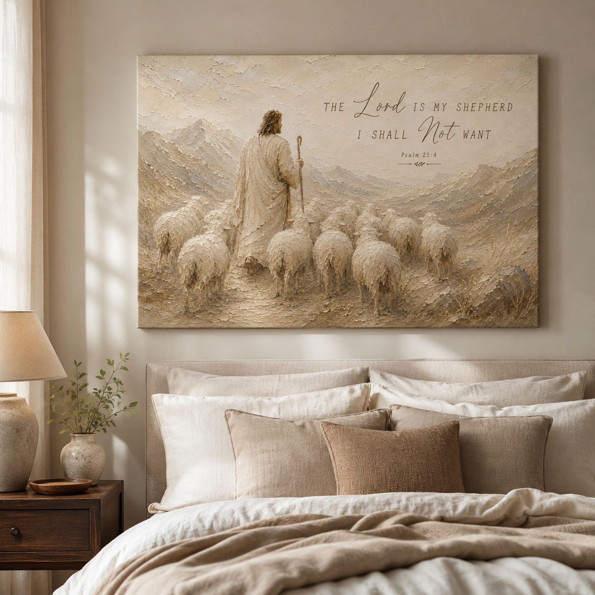 The Lord Is My Shepherd Psalm 23 Canvas Print, Good Shepherd Christian Wall Art, Peaceful Faith Home Decor