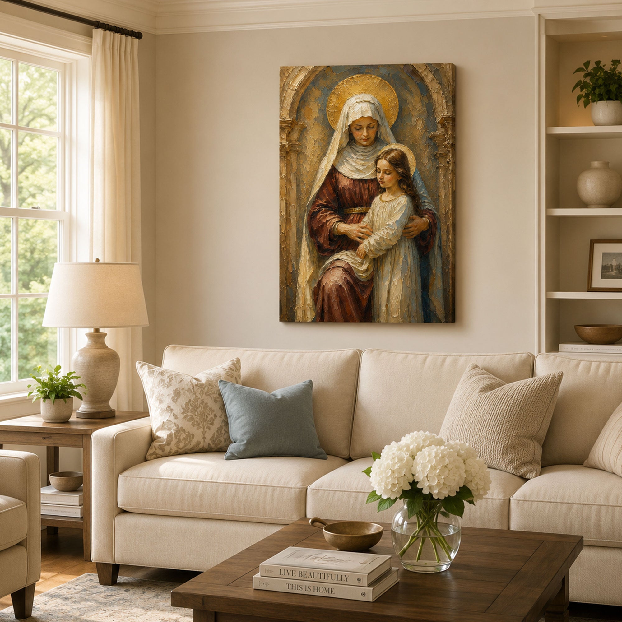 Saint Anne and Young Mary Canvas Print, Golden Arch Catholic Decor