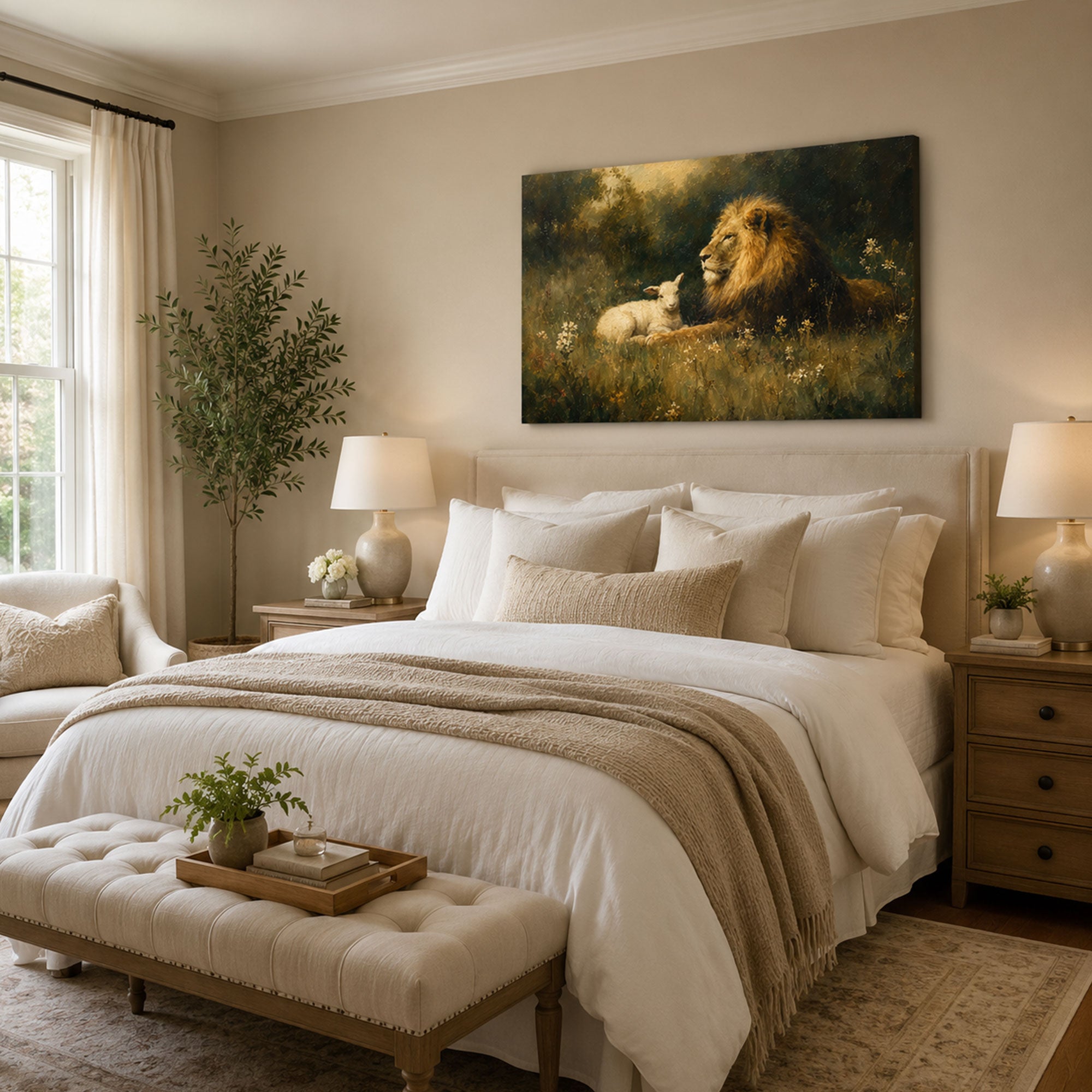 Peaceful Kingdom Lion and Lamb Canvas Print, Christian Home Decor