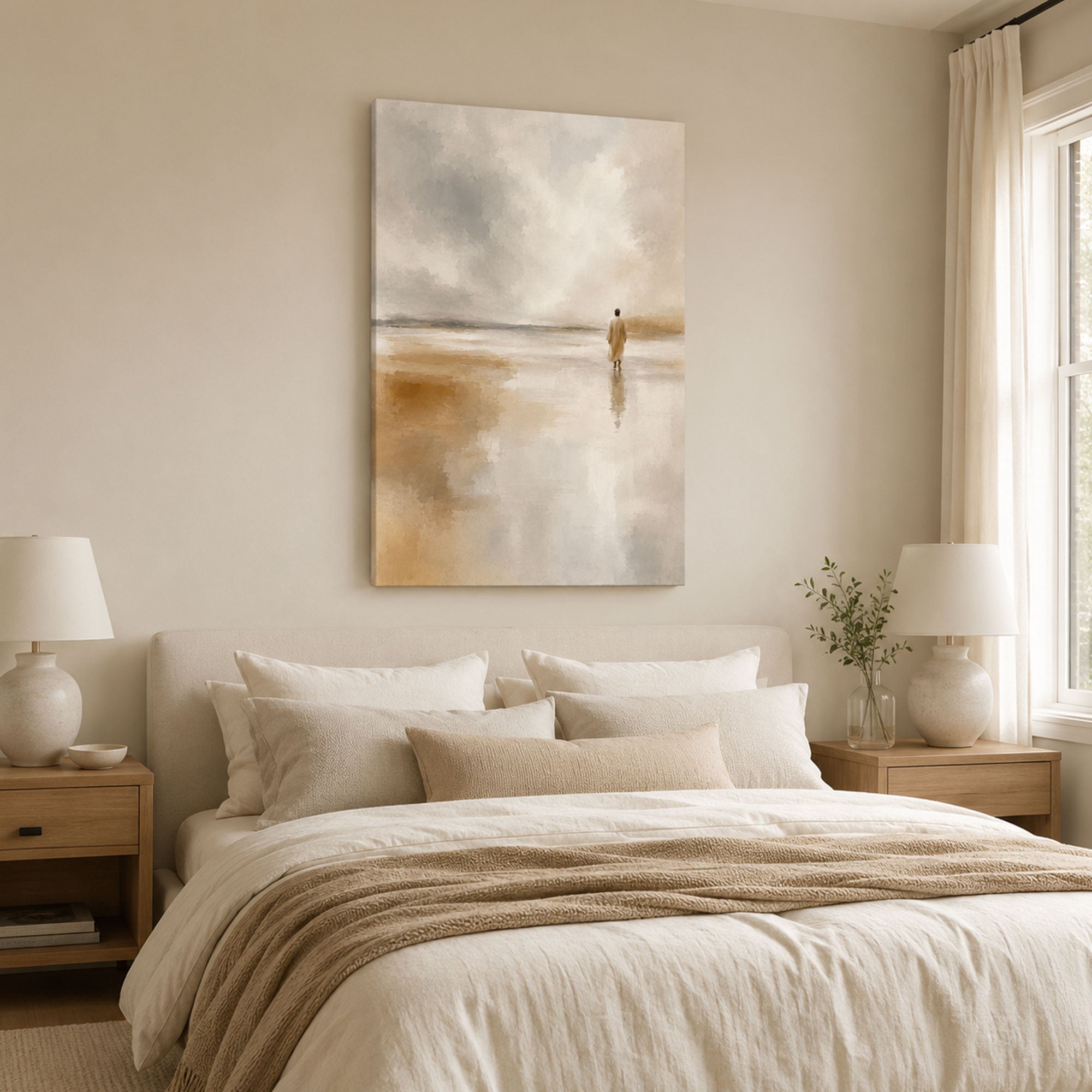 Peaceful Jesus Seascape Canvas Print, Christian Faith Wall Art, Neutral Home Decor