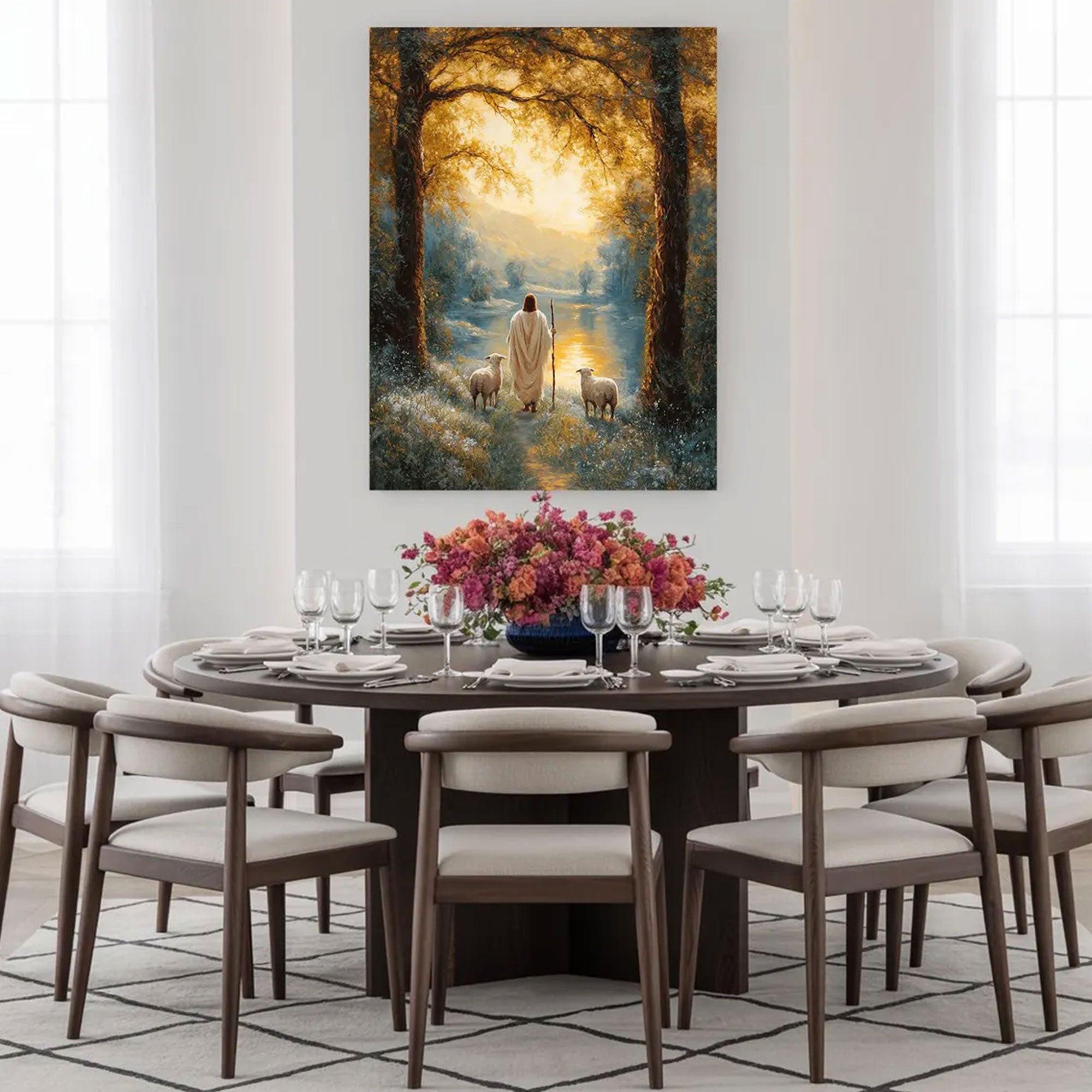 Jesus the Good Shepherd Canvas Art, Christian Faith Wall Decor, Peaceful Religious Home Artwork