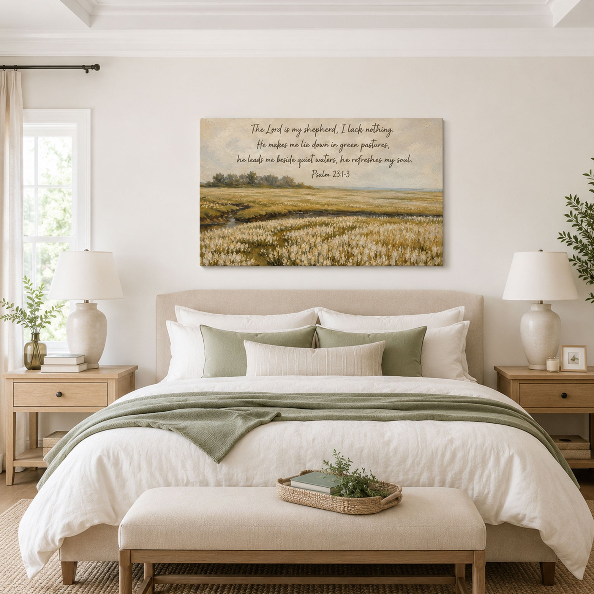 The Lord Is My Shepherd Canvas Print, Psalm 23:1-3 Bible Verse, Christian Wall Decor