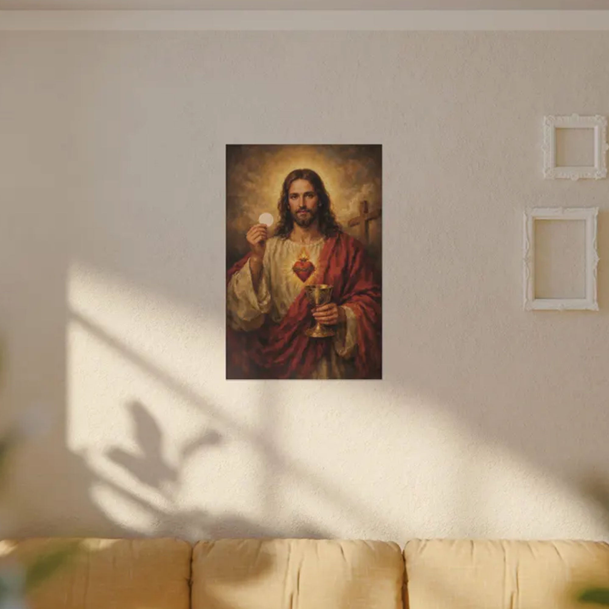 Sacred Heart of Jesus Eucharist Canvas Print, Catholic Wall Art, Holy Communion Christian Faith Decor