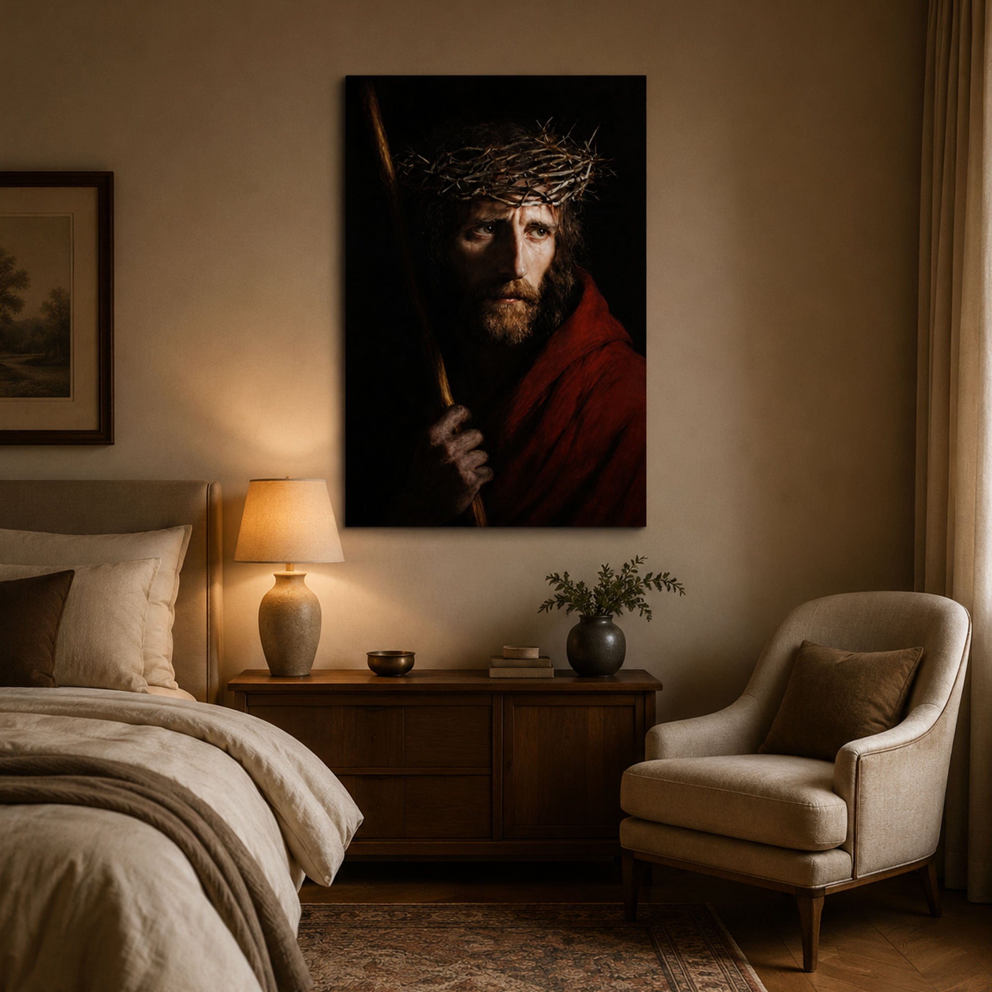 Crown of Thorns Jesus Canvas Print, Passion of Christ Catholic Wall Art, Dark Christian Home Decor