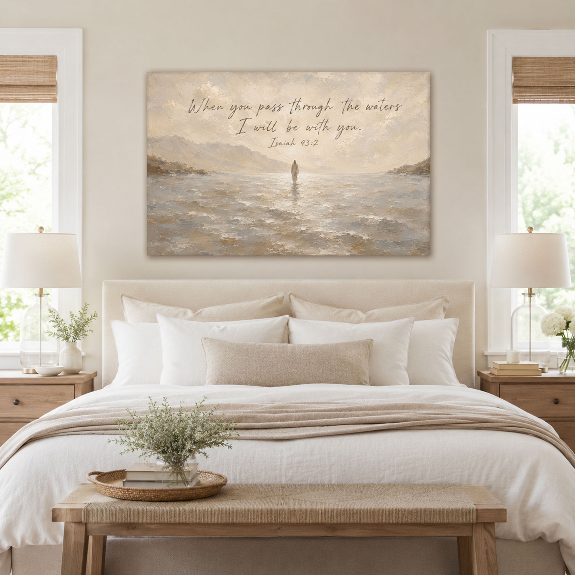 Isaiah 43:2 Jesus Walking on Water Canvas Print, Christian Home Decor