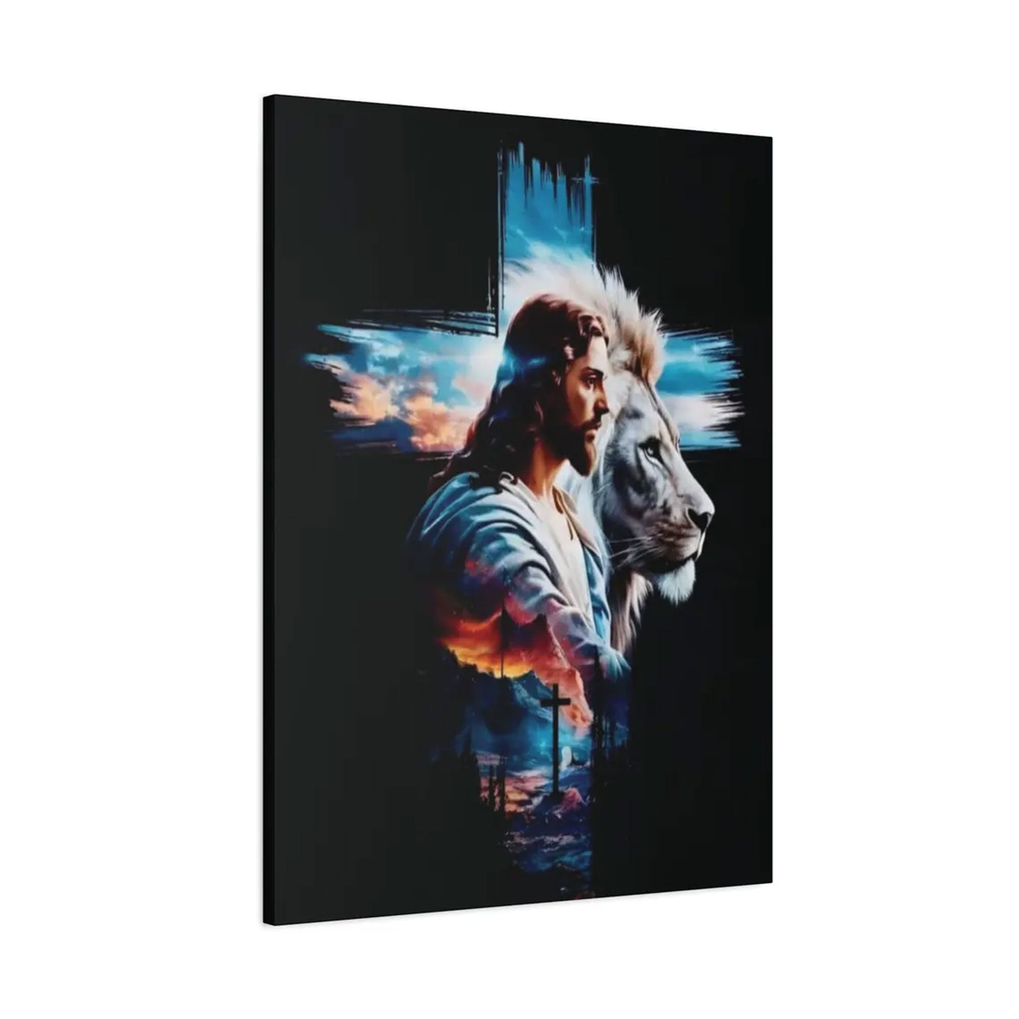 Jesus with Lion Canvas Wall Art ,Peaceful Christian Design, Religious Home Decor Gift