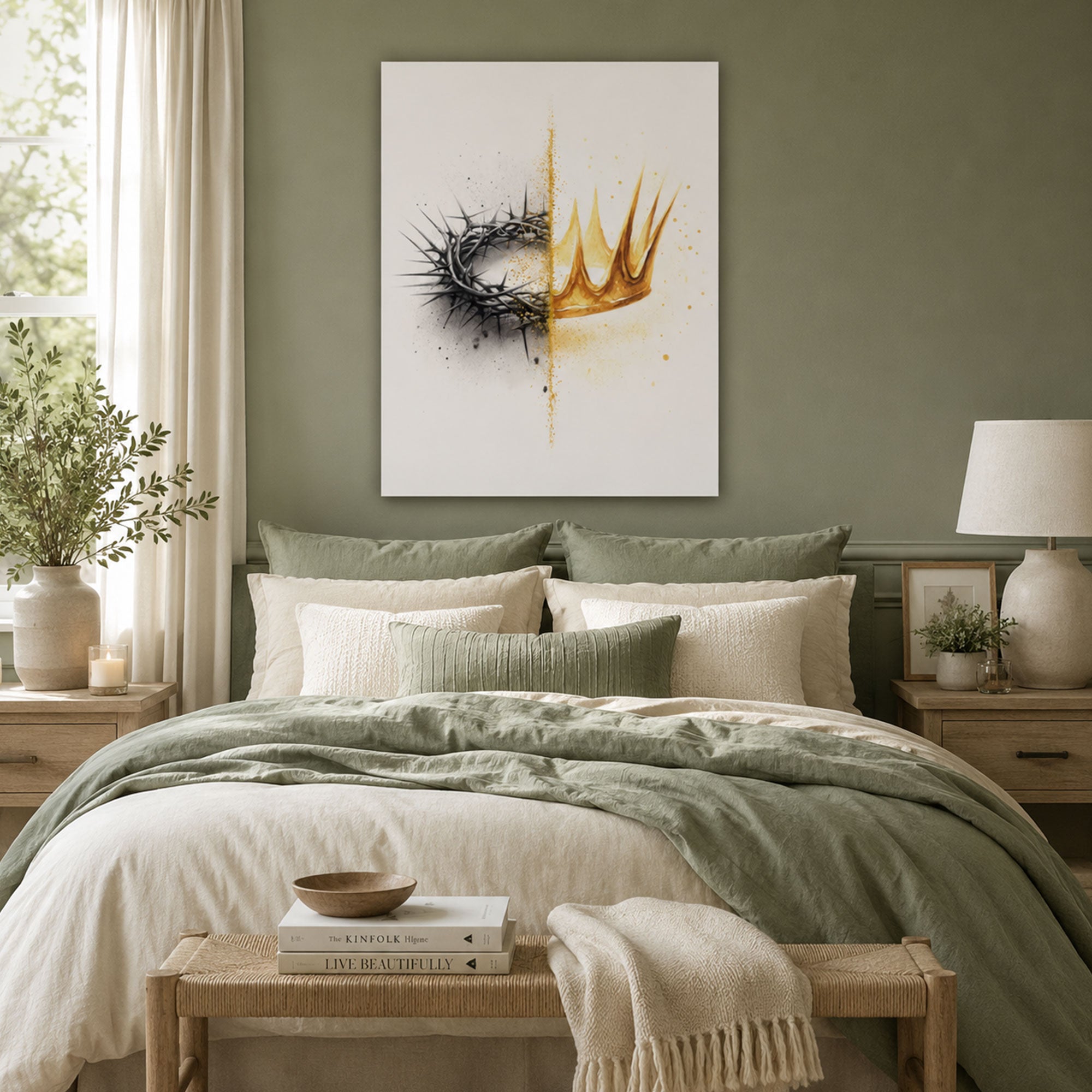 Crown of Thorns and Glory Canvas Print, Minimalist Christian Wall Art, Good Friday & Easter Faith Decor, Resurrection Artwork