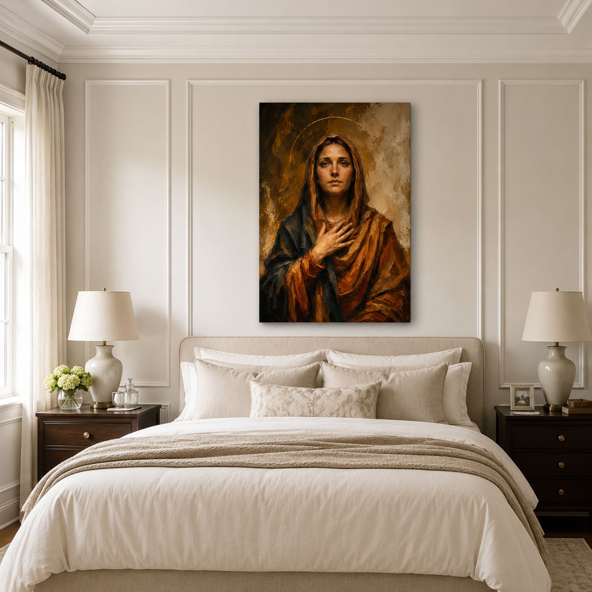 Our Lady of Sorrows Canvas Print, Sorrowful Virgin Mary Catholic Wall Art, Warm Devotional Home Decor Gift