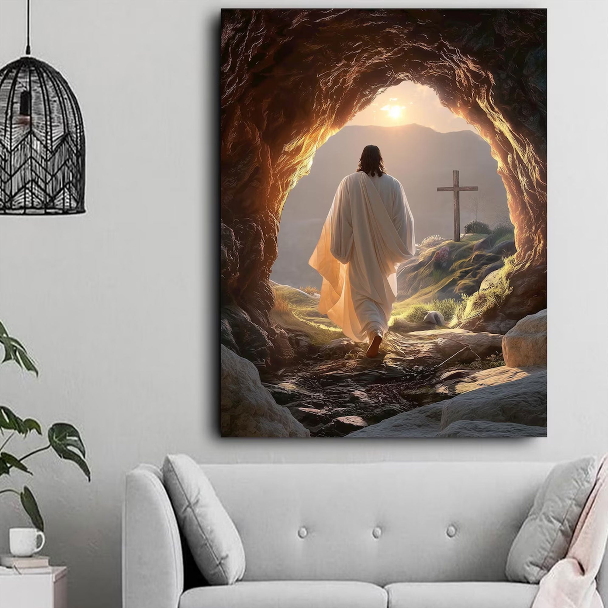 Jesus Resurrection Canvas Wall Art, Risen Christ Painting, Peaceful Christian Home Decor