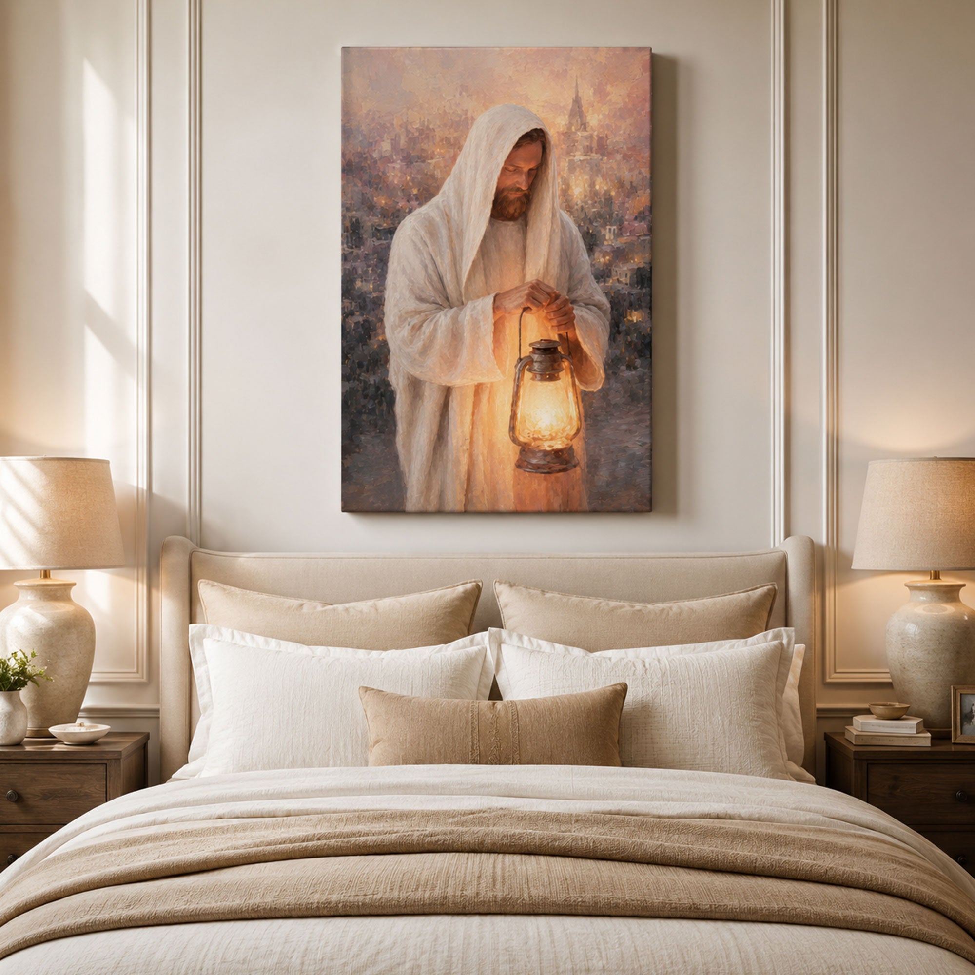 Jesus Holding Lantern Canvas Print, Light of the World Christian Wall Art, Faith Home Decor Gift