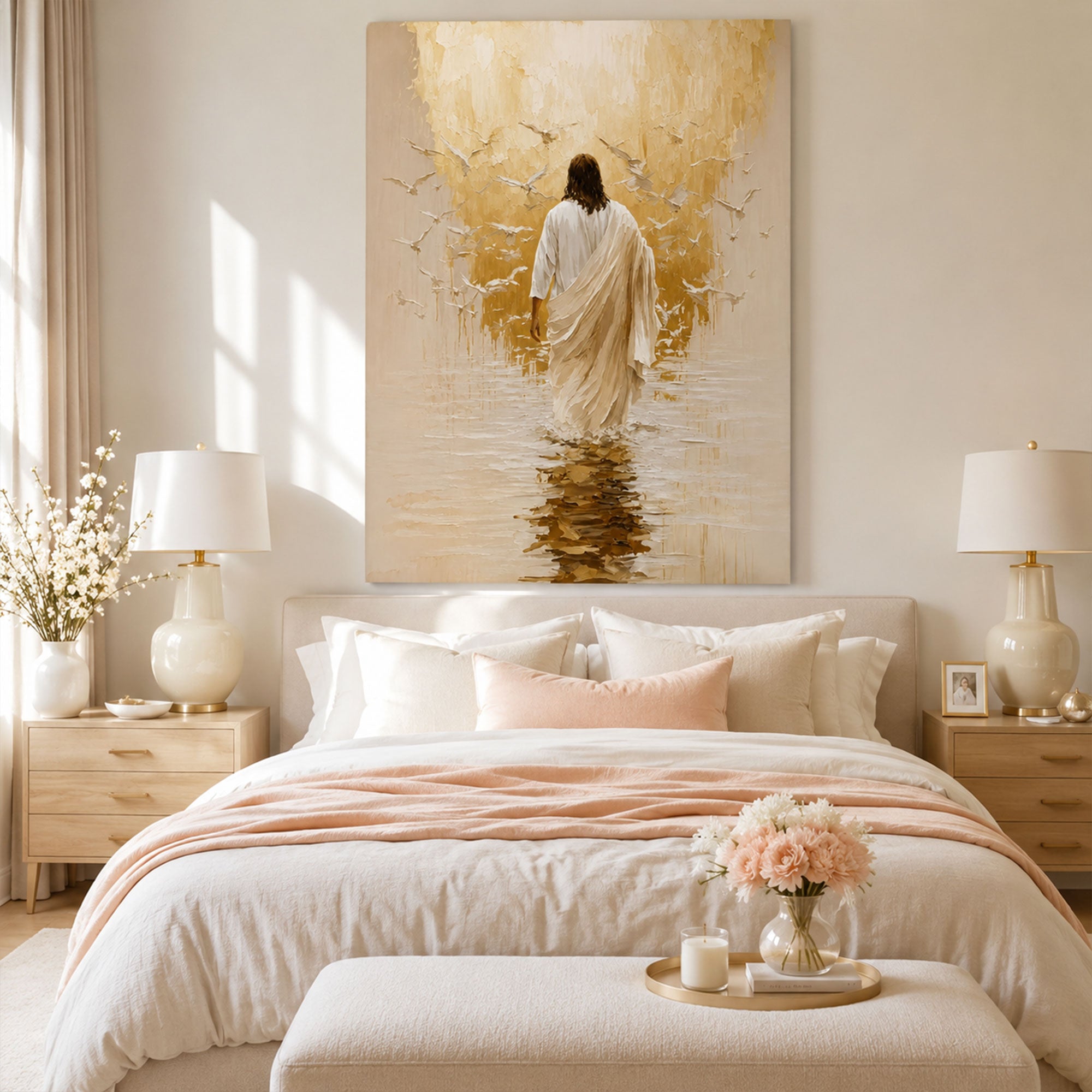 Jesus Walking in Divine Peace Canvas Print, Minimalist Christian Wall Art, Spiritual Reflection Faith Decor