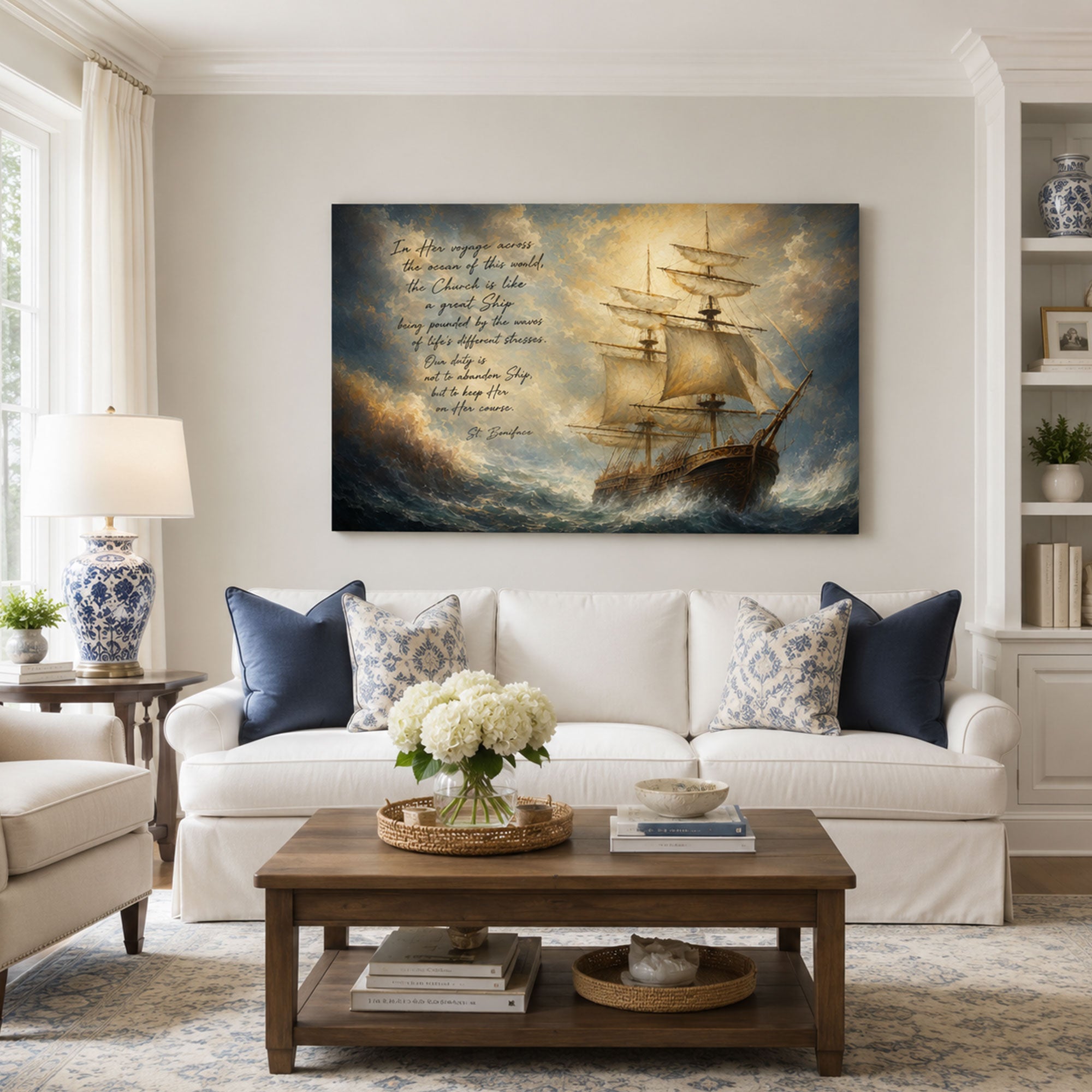 St. Boniface Church as a Great Ship Quote Canvas Print, Catholic Home Decor