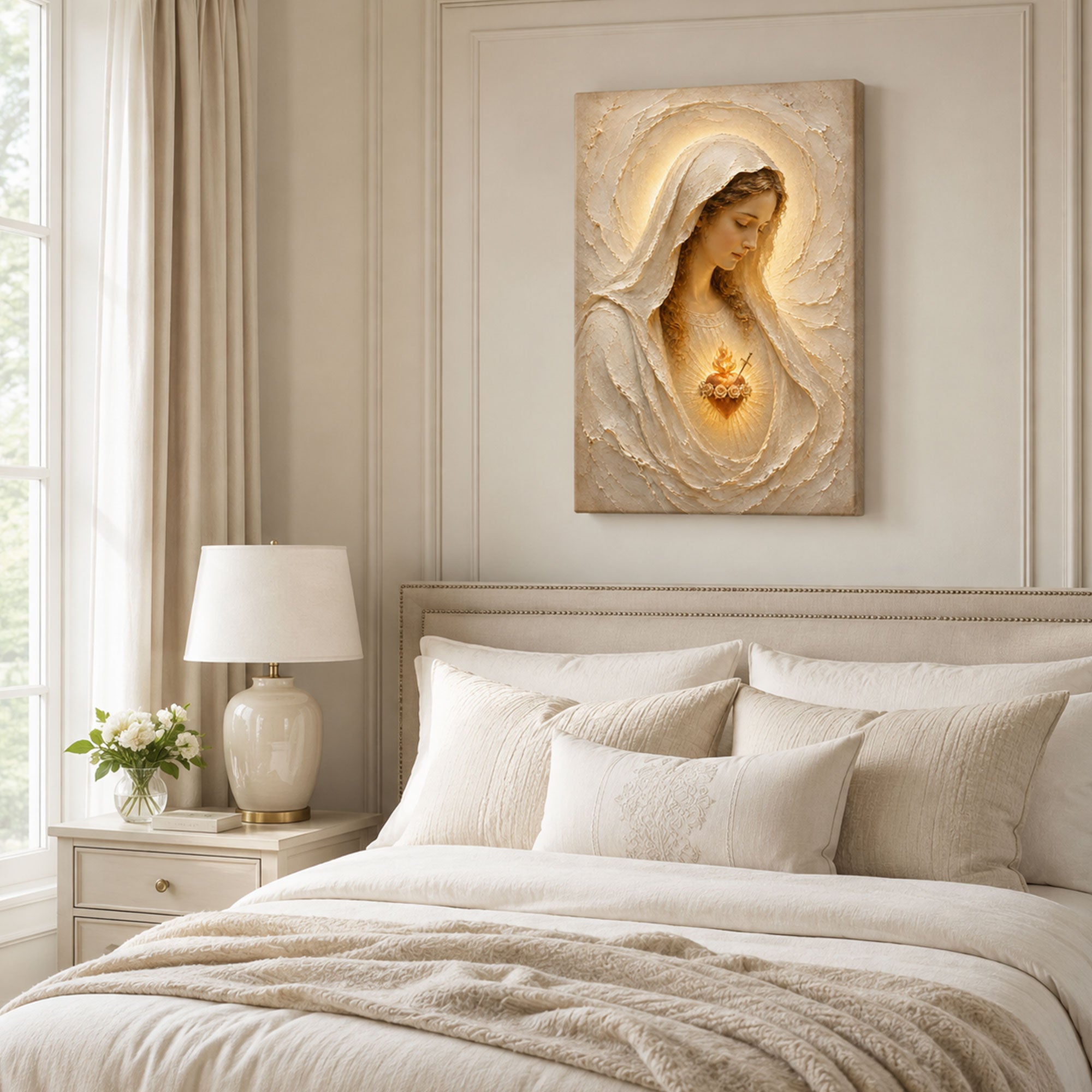 Immaculate Heart of Mary Canvas Print, Blessed Virgin Mary Catholic Wall Decor, Marian Faith Gift