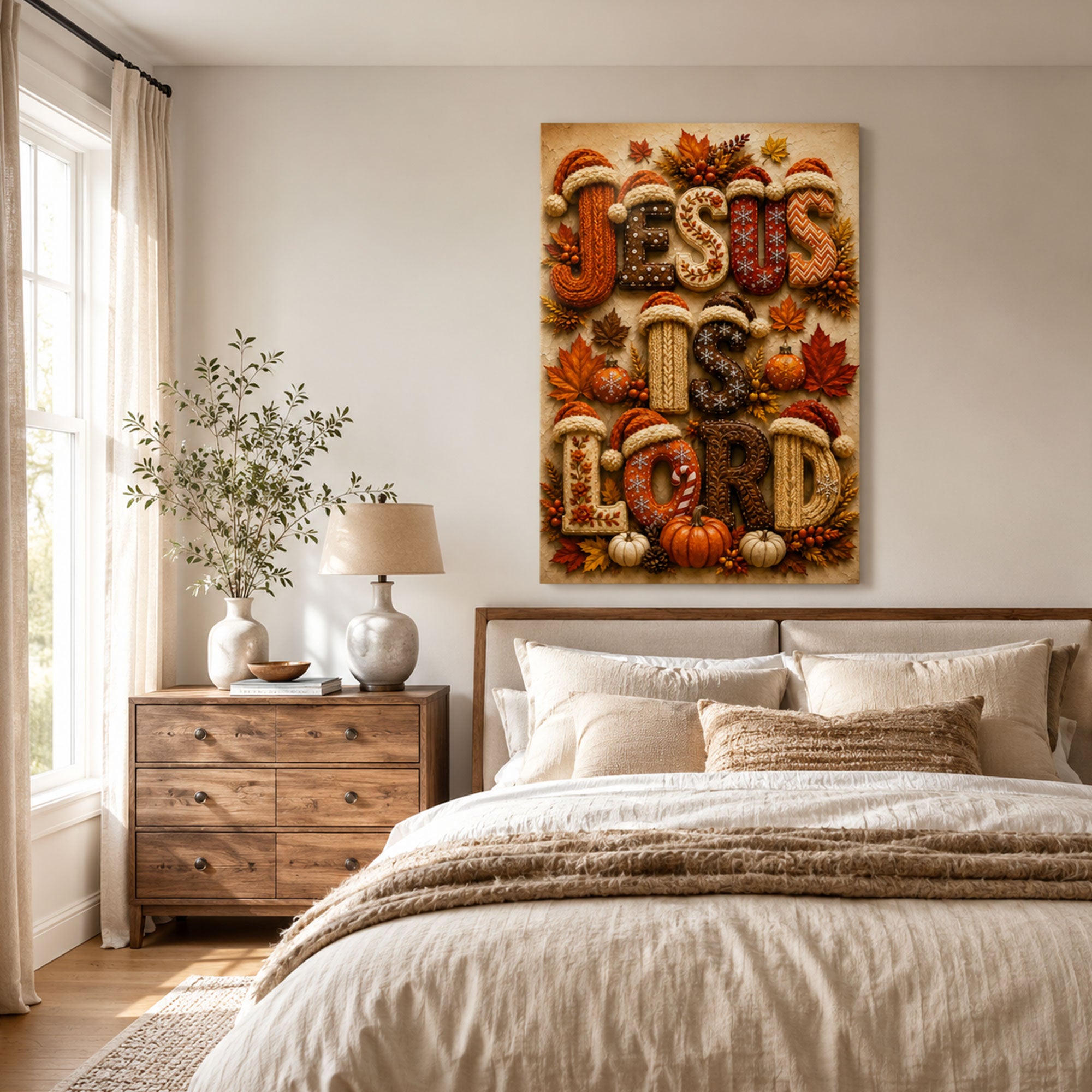 Jesus Is Lord Canvas Print, Christian Fall Wall Decor, Autumn Faith Home Decor, Religious Gift
