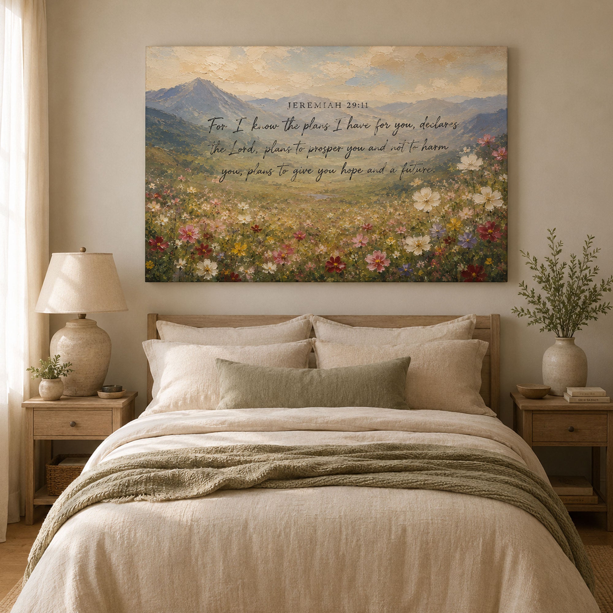 Jeremiah 29:11 Canvas Print, For I Know the Plans Christian Scripture Wall Art, Hope and Future Home Decor
