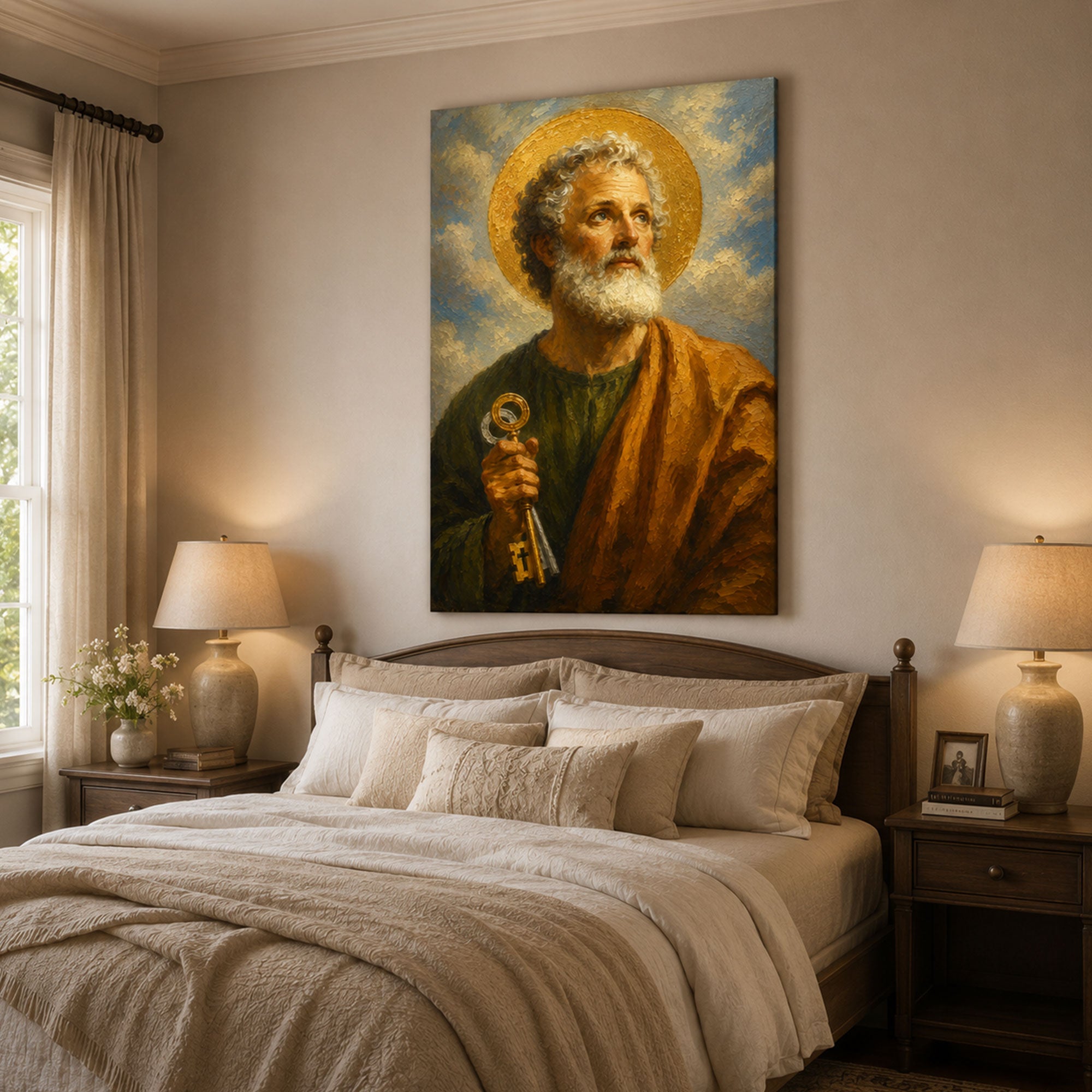 Saint Peter with Keys Canvas Print, Catholic Apostle Wall Art, Faith Home Decor Gift