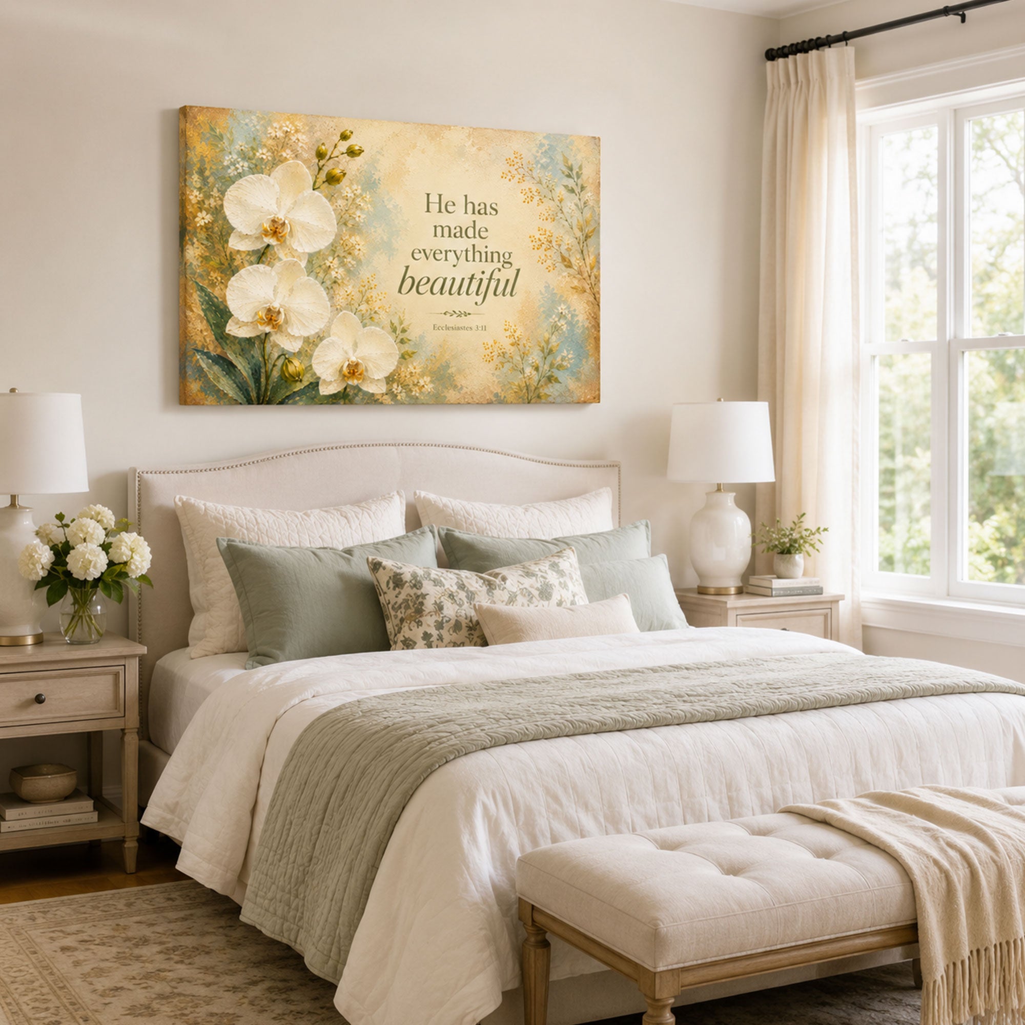 He Has Made Everything Beautiful Canvas Print, Floral Bible Verse Christian Decor