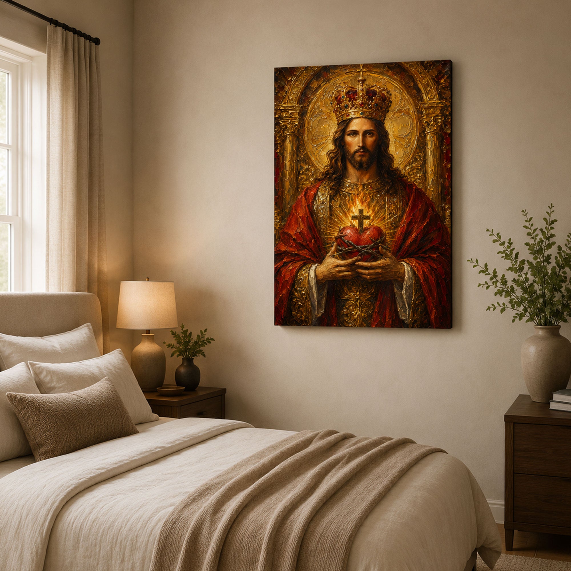 Christ the King Sacred Heart Canvas Print, Crowned Jesus Catholic Wall Art