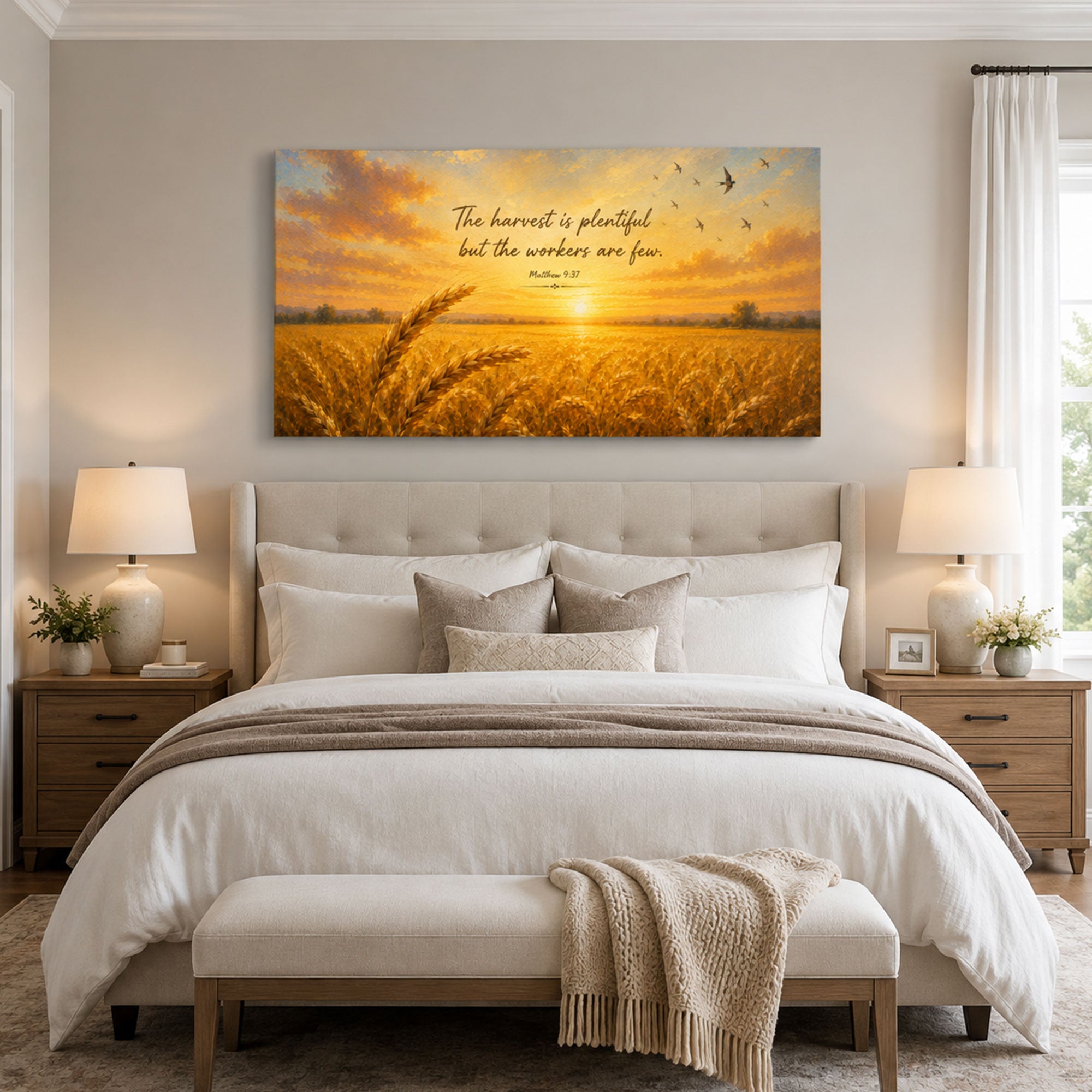 The Harvest Is Plentiful Canvas Print, Matthew 9:37 Bible Verse, Christian Wall Decor