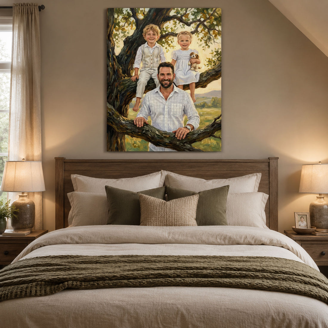 Custom Face For Dad Tree of Us Canvas, Personalized Father and Kids Portrait, Father’s Day Gift
