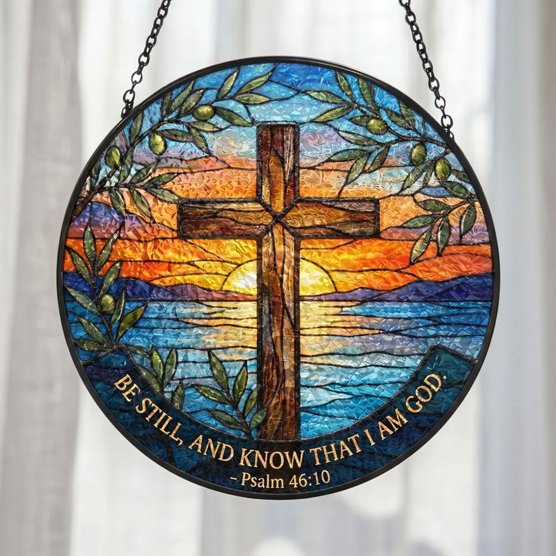 Psalm 46:10 Cross Suncatcher, Be Still and Know That I Am God, Christian Window Hanging