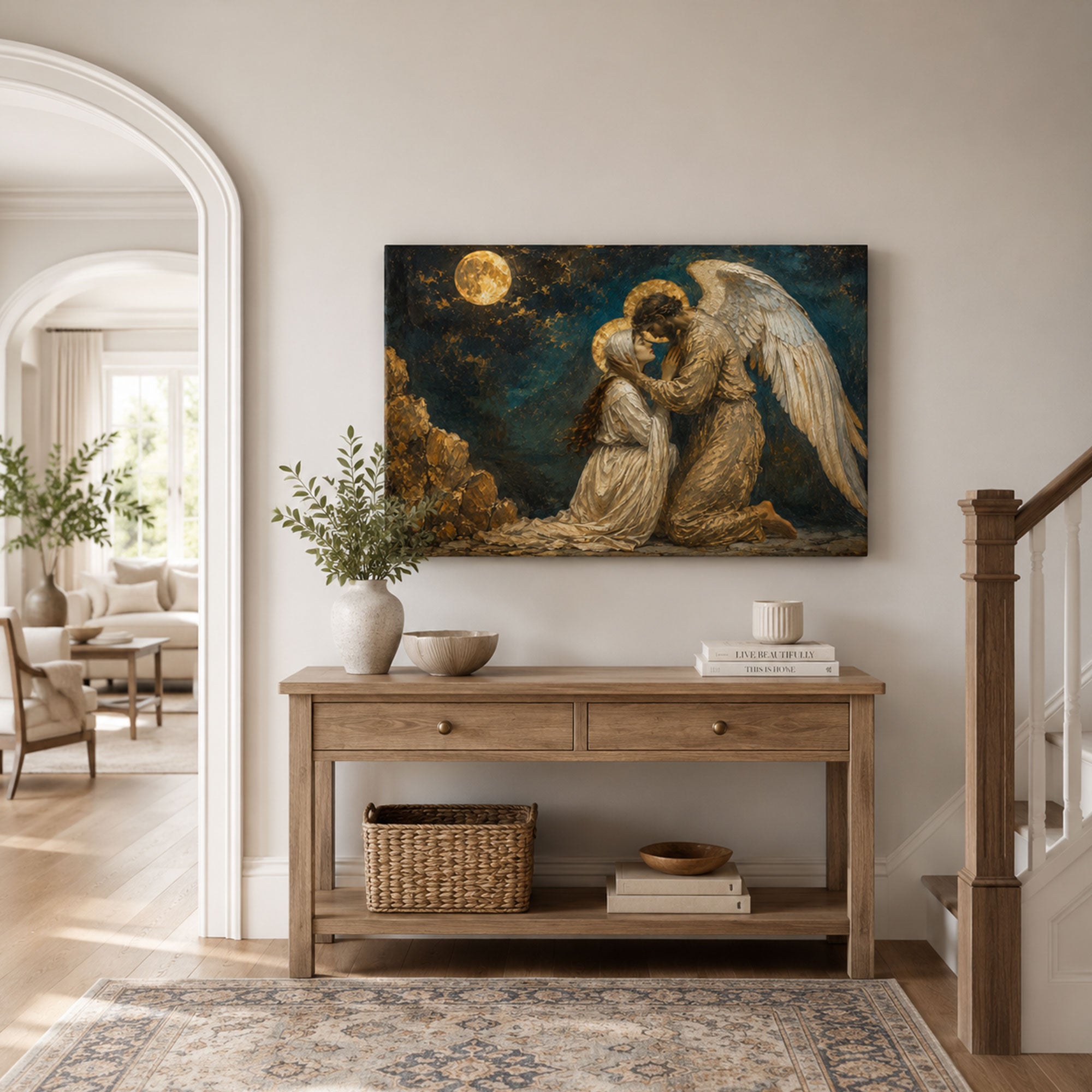 Guardian Angel Comforting a Woman Canvas Print, Christian Home Decor