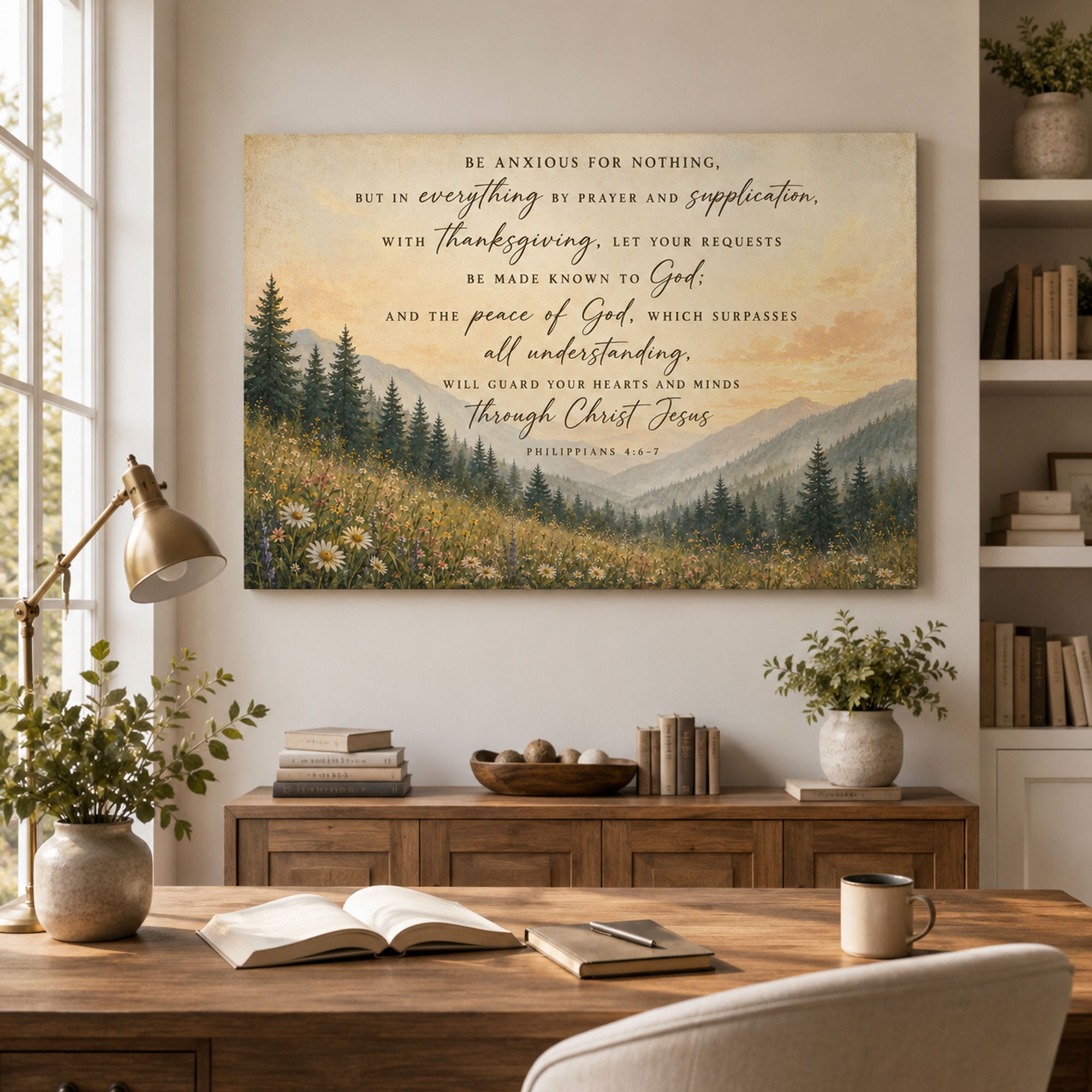 Philippians 4:6-7 Canvas Print, Be Anxious for Nothing Christian Scripture Wall Art, Peace of God Home Decor Gift