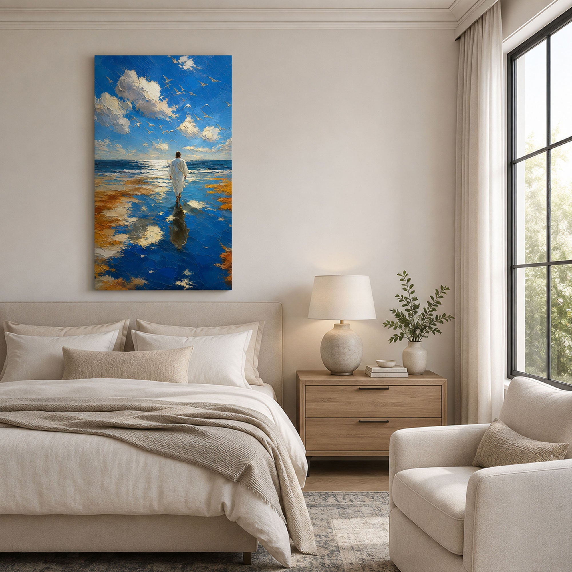 Jesus Walking on Water Canvas Print, Matthew 14:25 Christian Wall Decor, Walk by Faith Gift