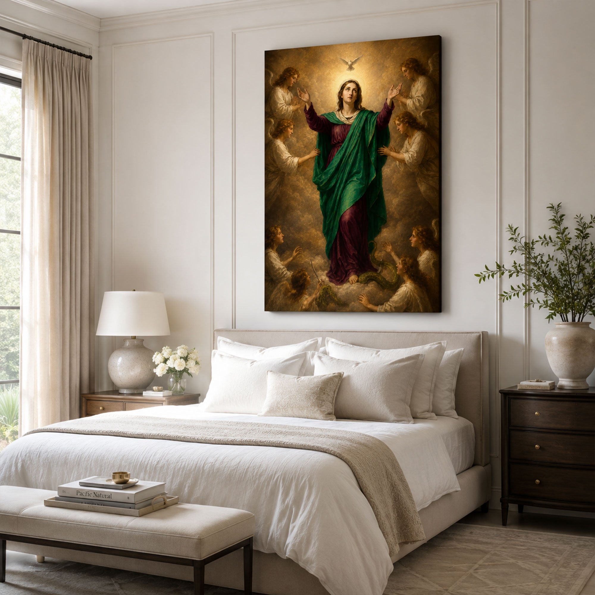 Immaculate Conception Virgin Mary Canvas Print, Holy Spirit and Angels Catholic Wall Decor, Marian Faith Gift