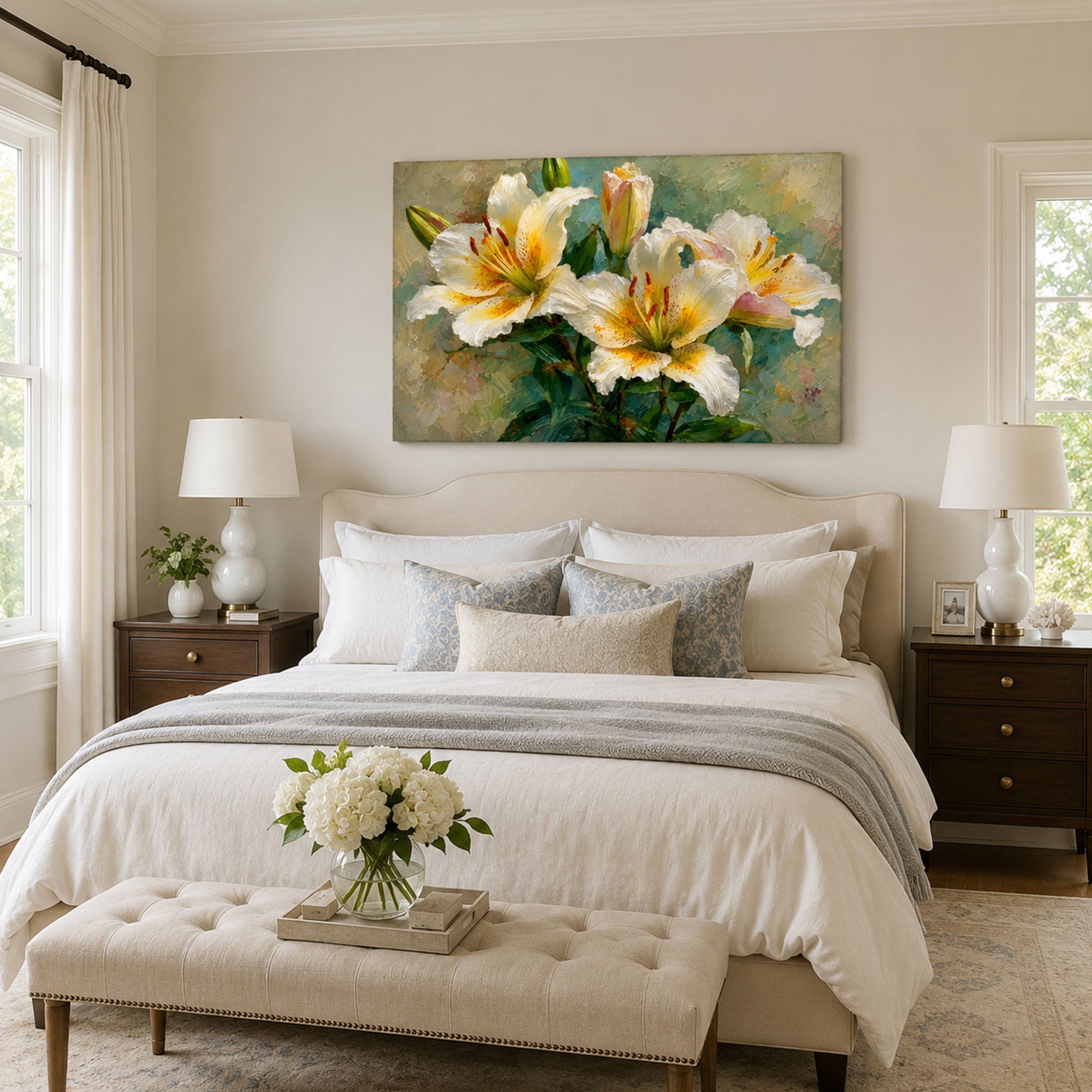 White Lily Floral Canvas Print, Elegant Home Decor