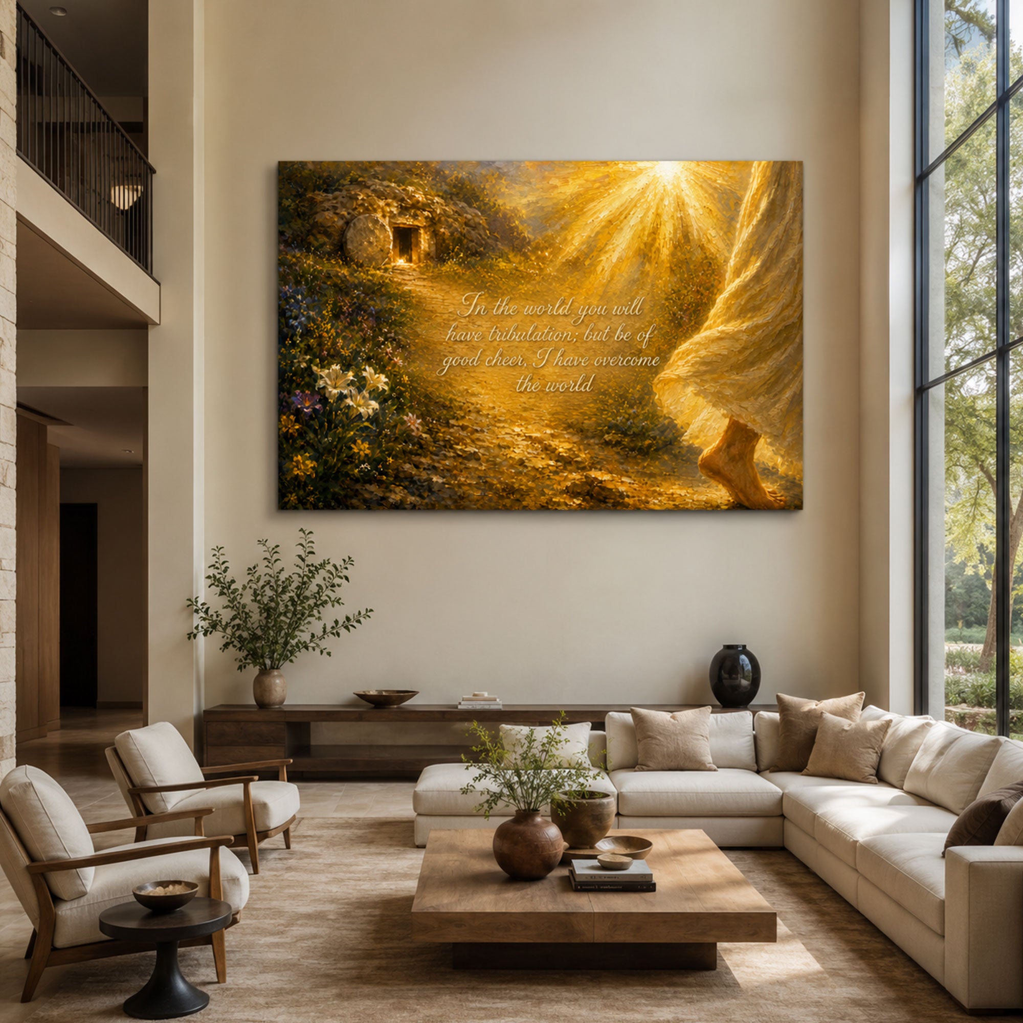 Impasto Jesus Resurrection Canvas Print, Inspirational Christian Scripture Wall Art, Golden Light Faith Decor