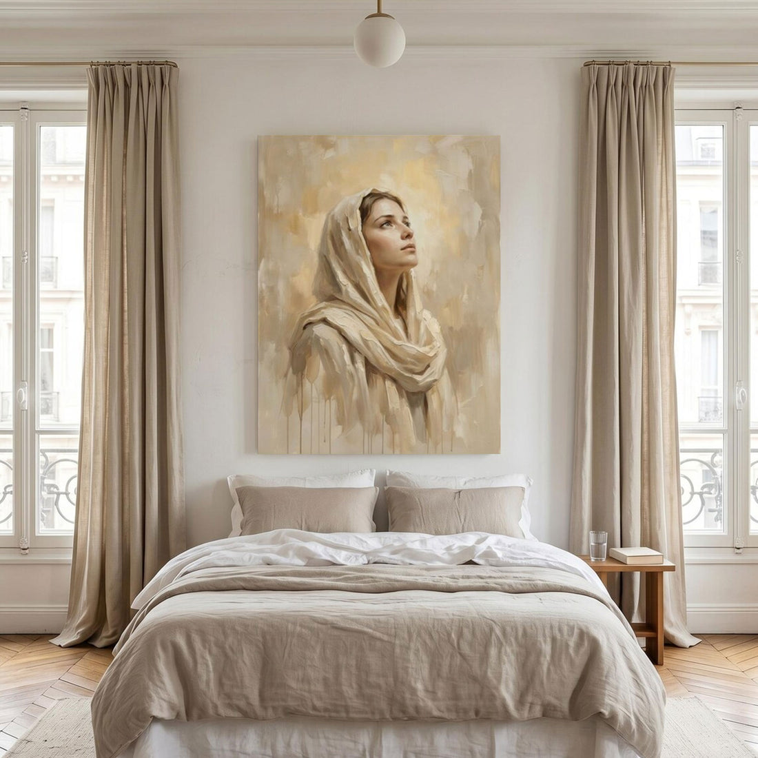 Above Bed Virgin Mary Canvas Print, Catholic Madonna Wall Art, Blessed Mother Bedroom Decor, Inspirational Faith Gift