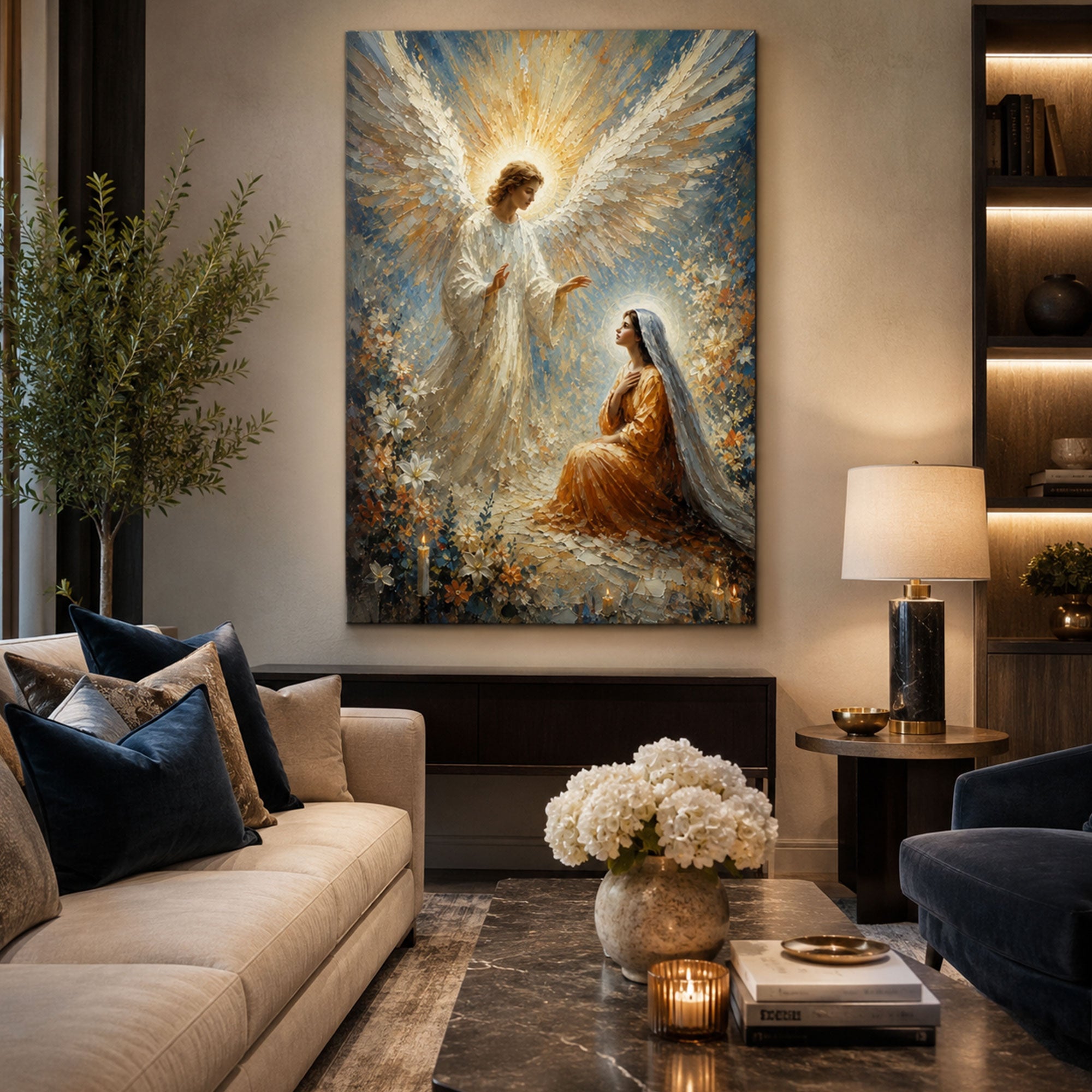 The Annunciation Canvas Print, Angel Gabriel and Virgin Mary Catholic Wall Art, Faith Home Decor Gift