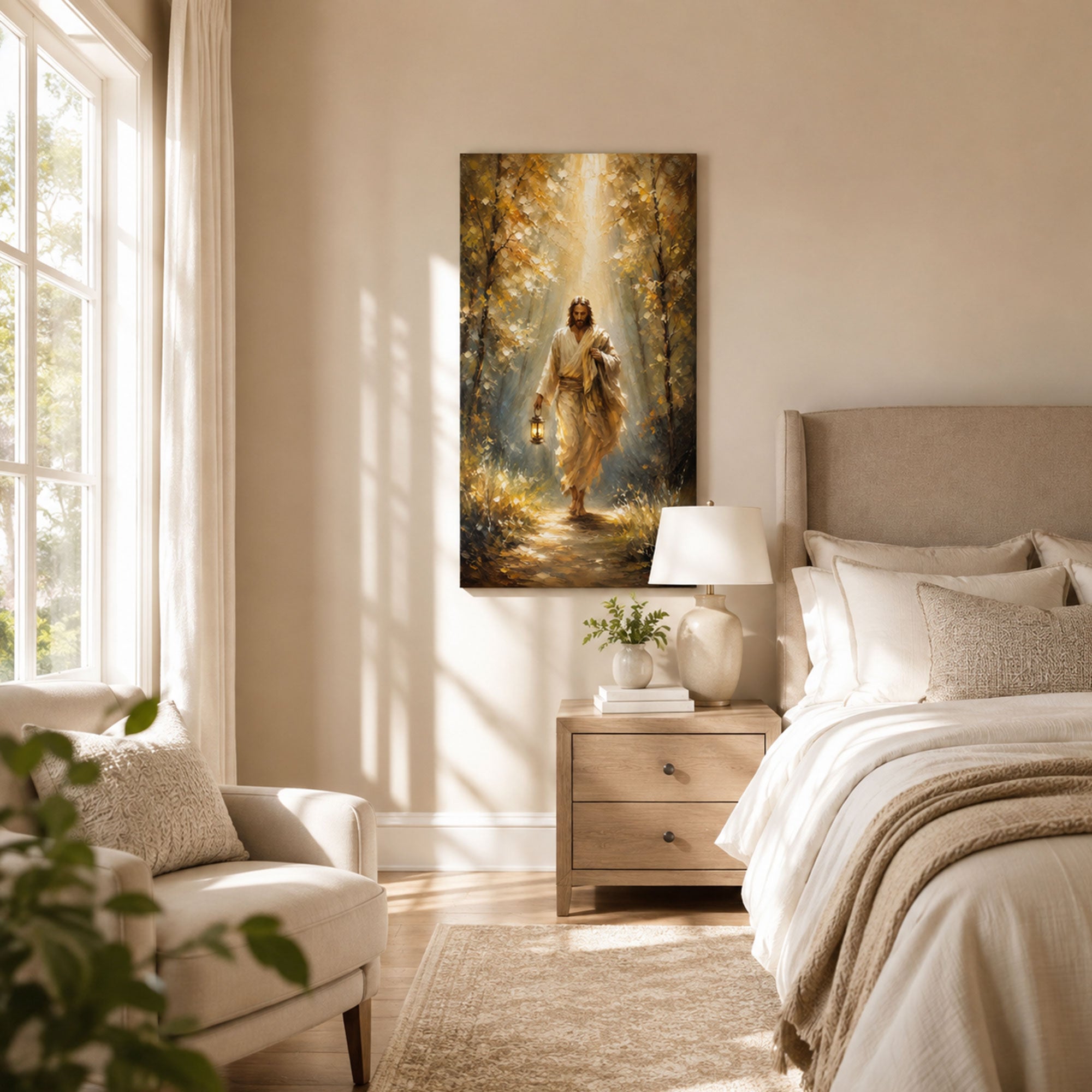 Jesus Lights the Way Canvas Print, John 8:12 Christian Wall Decor, Faith and Guidance Gift