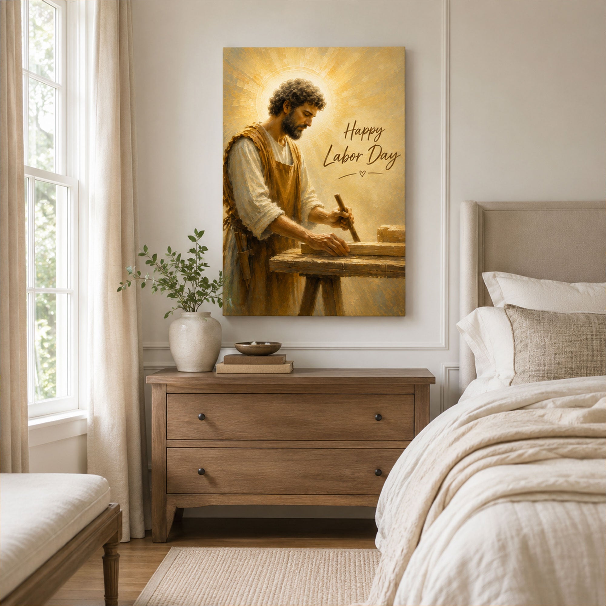 Saint Joseph the Worker Labor Day Canvas Print, Catholic Wall Decor, Christian Faith Gift