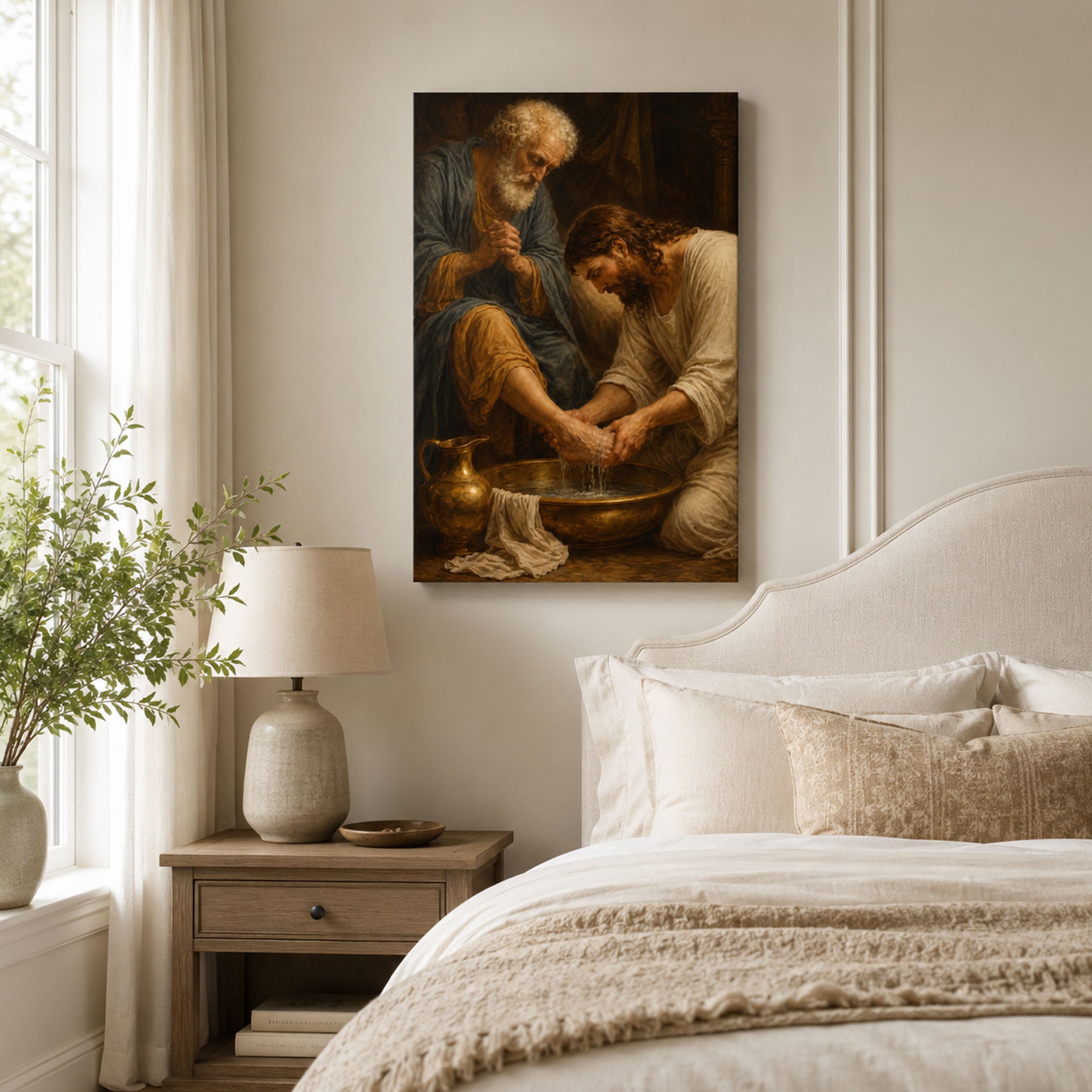 Jesus Washes the Disciples Feet Canvas Print, Christian Bible Story Wall Art Gift