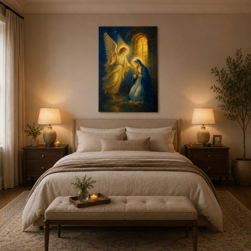 The Annunciation Canvas Print, Angel Gabriel and Virgin Mary Catholic Wall Art, Faith Home Decor Gift