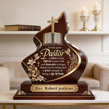 Personalized Pastor Appreciation Acrylic Desk Plaque, A Truly Great Pastor Is Hard to Find Christian Gift