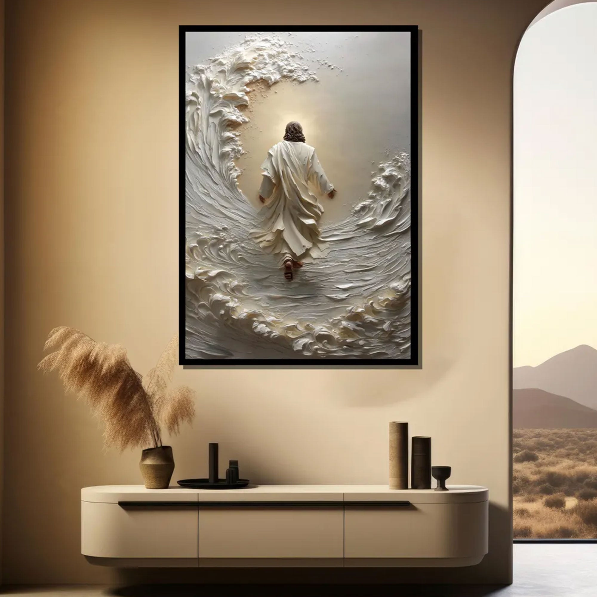 Walking on Water Jesus Canvas Print, Christian Wall Art, Divine Faith Artwork, Religious Home Decoration