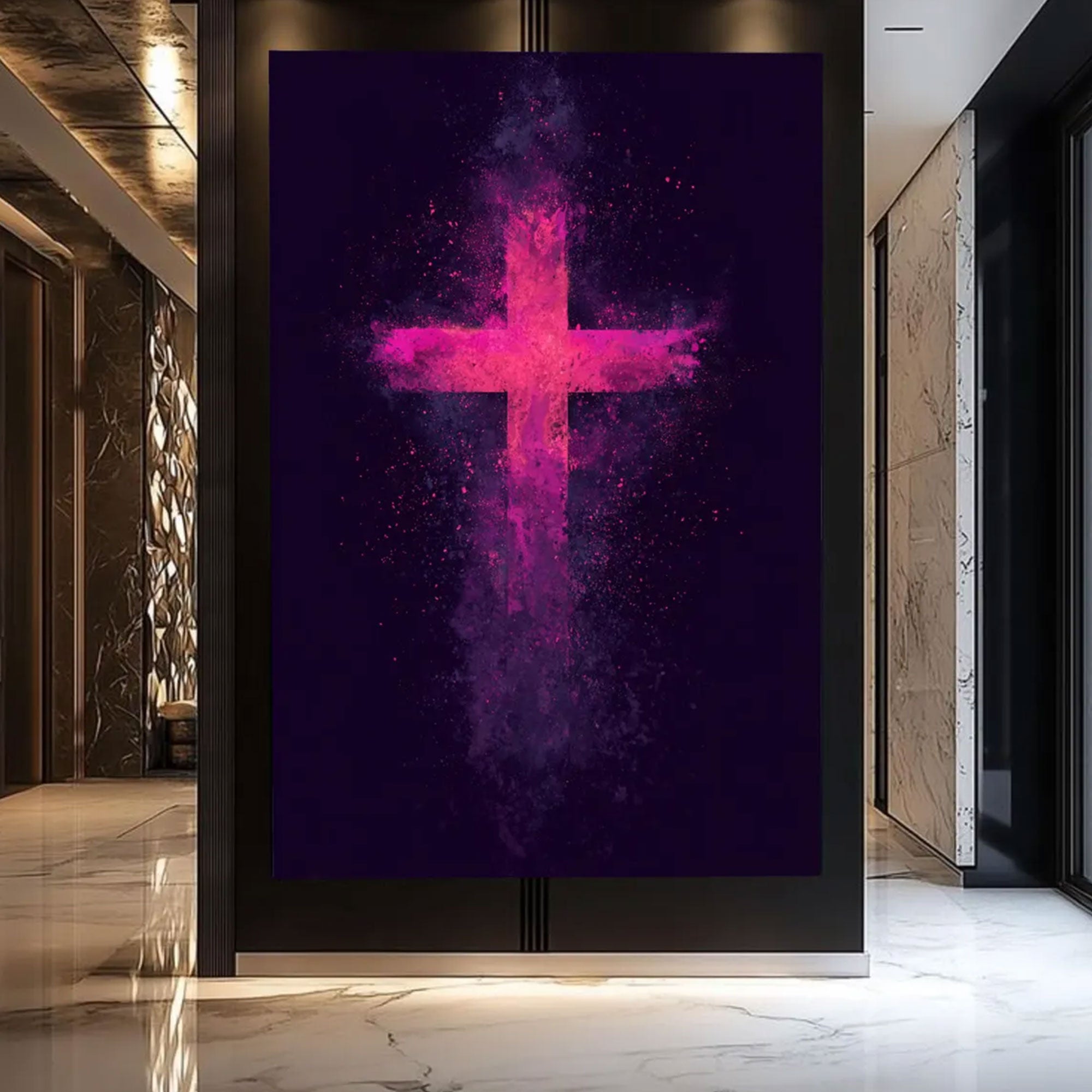 Abstract Pink Cross Canvas Print, Modern Christian Wall Art, Spiritual Faith Decor, Minimal Religious Artwork