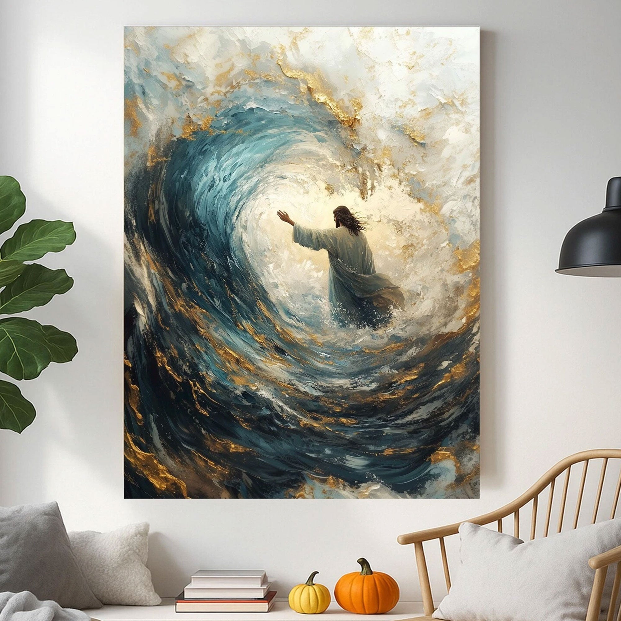 Jesus Calming the Storm Canvas Print, Christian Wall Art, Faith Miracle Scene, Spiritual Home Decor