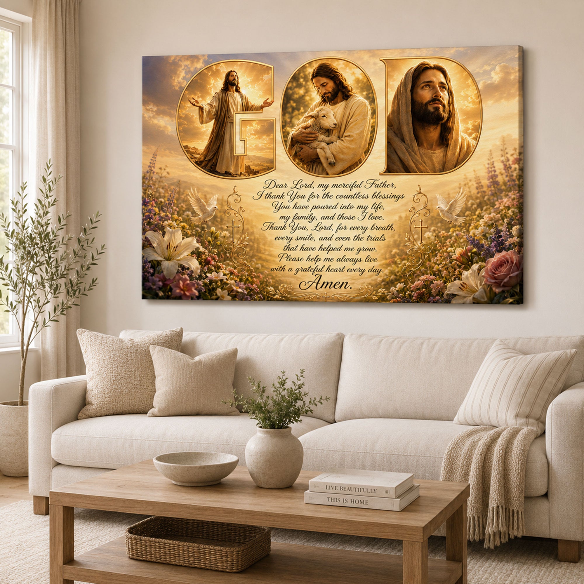 God Blessings Christian Canvas Print, Jesus Faith Wall Art, Inspirational Prayer Home Decor