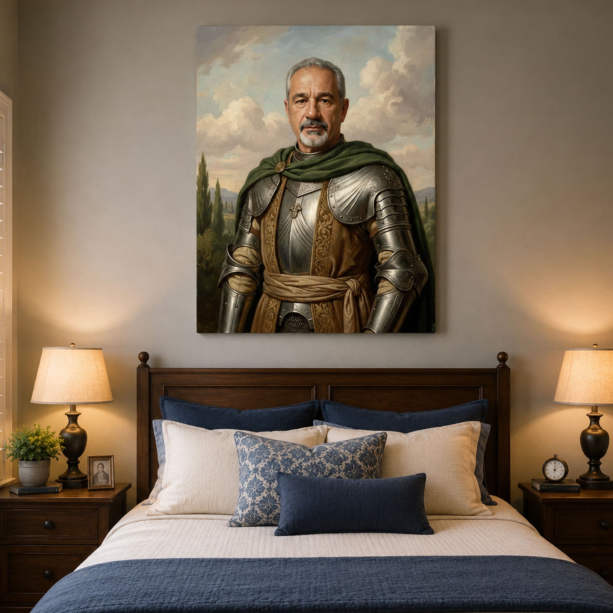 Custom Face For Dad Romantic Warrior Canvas, Personalized Noble Armor Portrait, Funny Father’s Day Gift