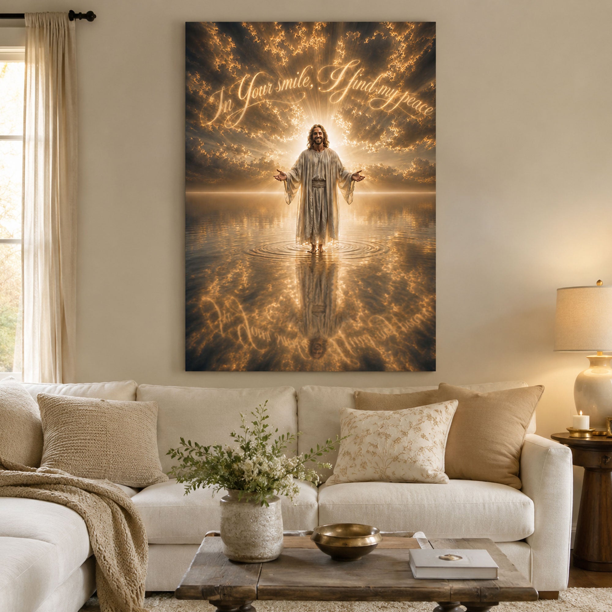 In Your Smile, I Find My Peace Canvas Print, Inspirational Jesus Christian Faith Wall Art, Spiritual Home Decor