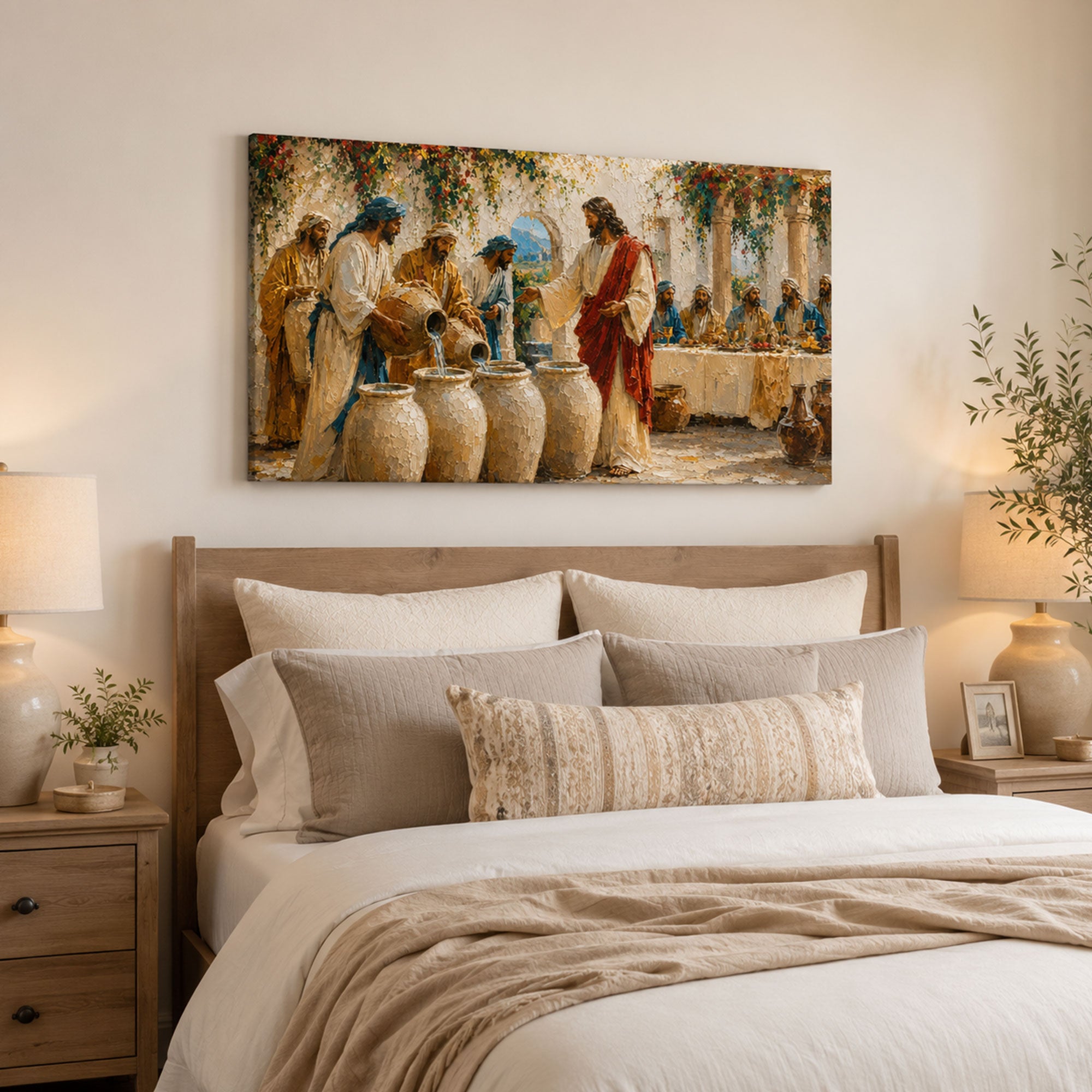 Wedding at Cana Canvas Print, Jesus Water into Wine Christian Wall Art, Bible Story Home Decor Gift