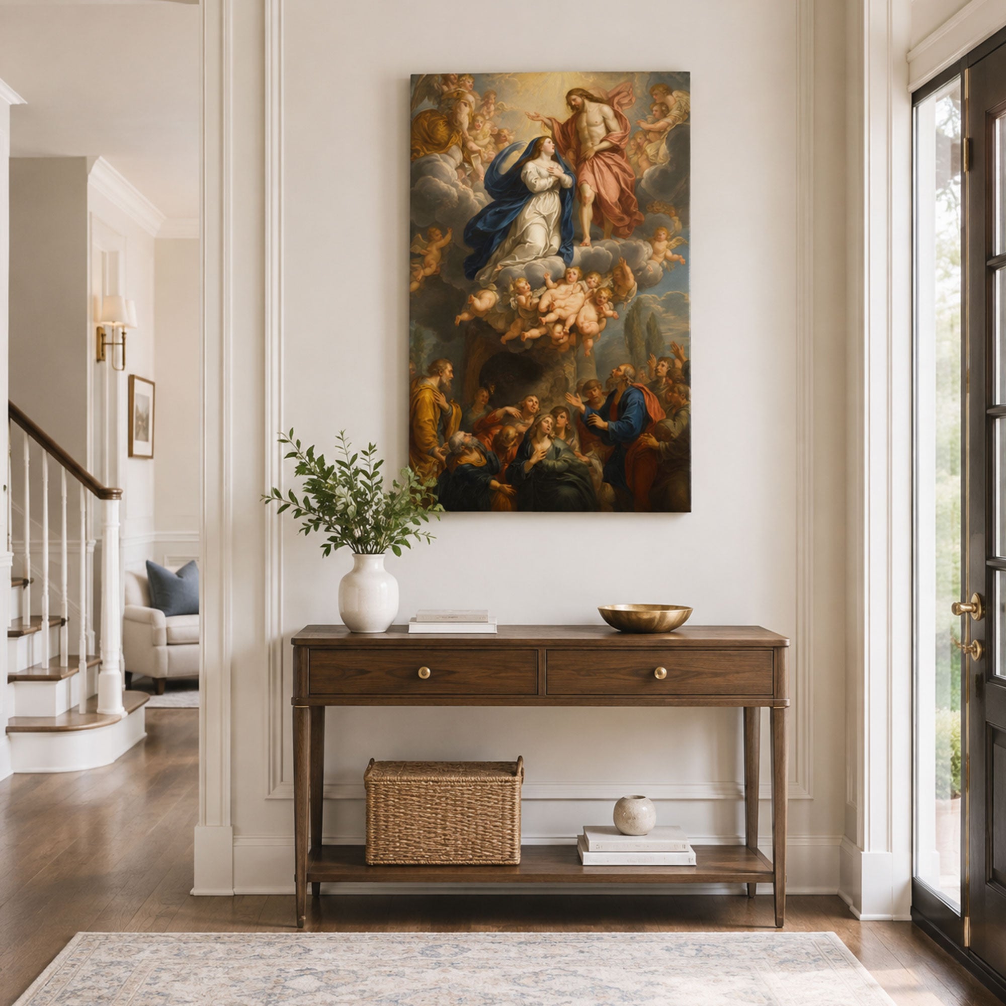 Assumption of the Virgin Mary Canvas Print, Jesus Welcoming Mary into Heaven, Catholic Wall Decor