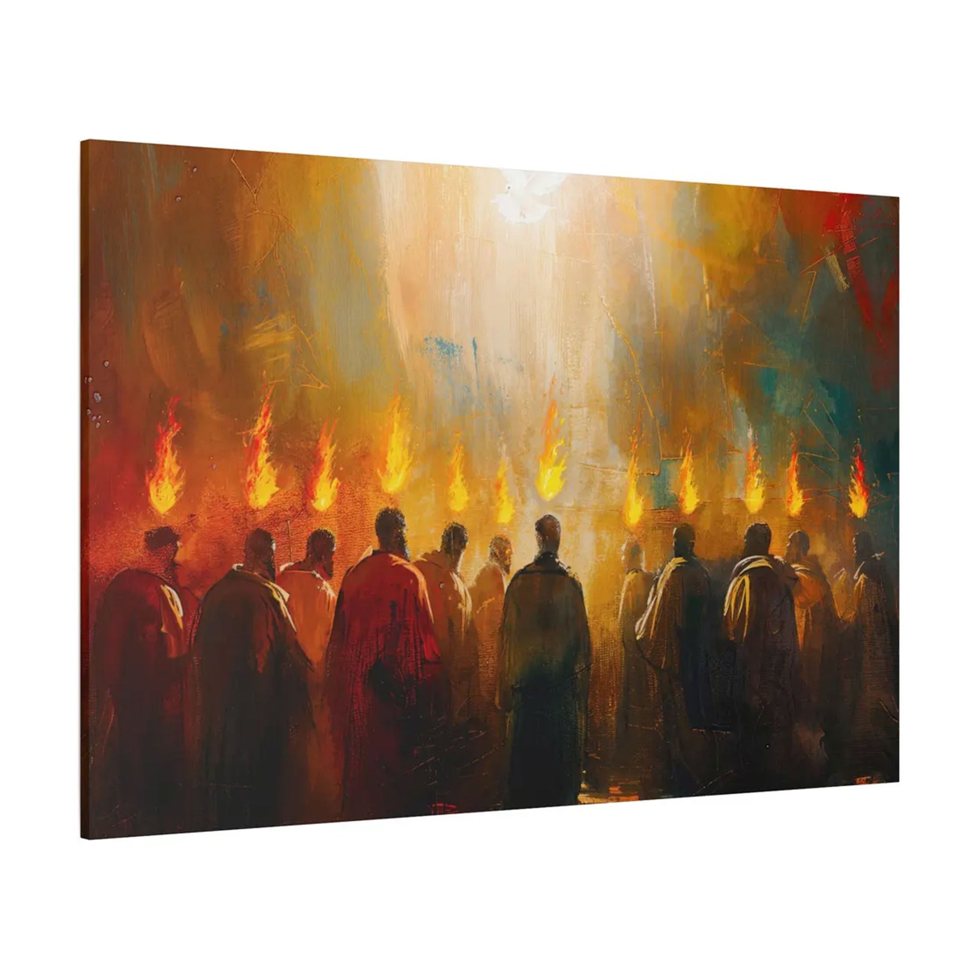 The Day of Pentecost Canvas Print, Holy Spirit Christian Wall Art, Apostles in Divine Fire, Biblical Faith Decor