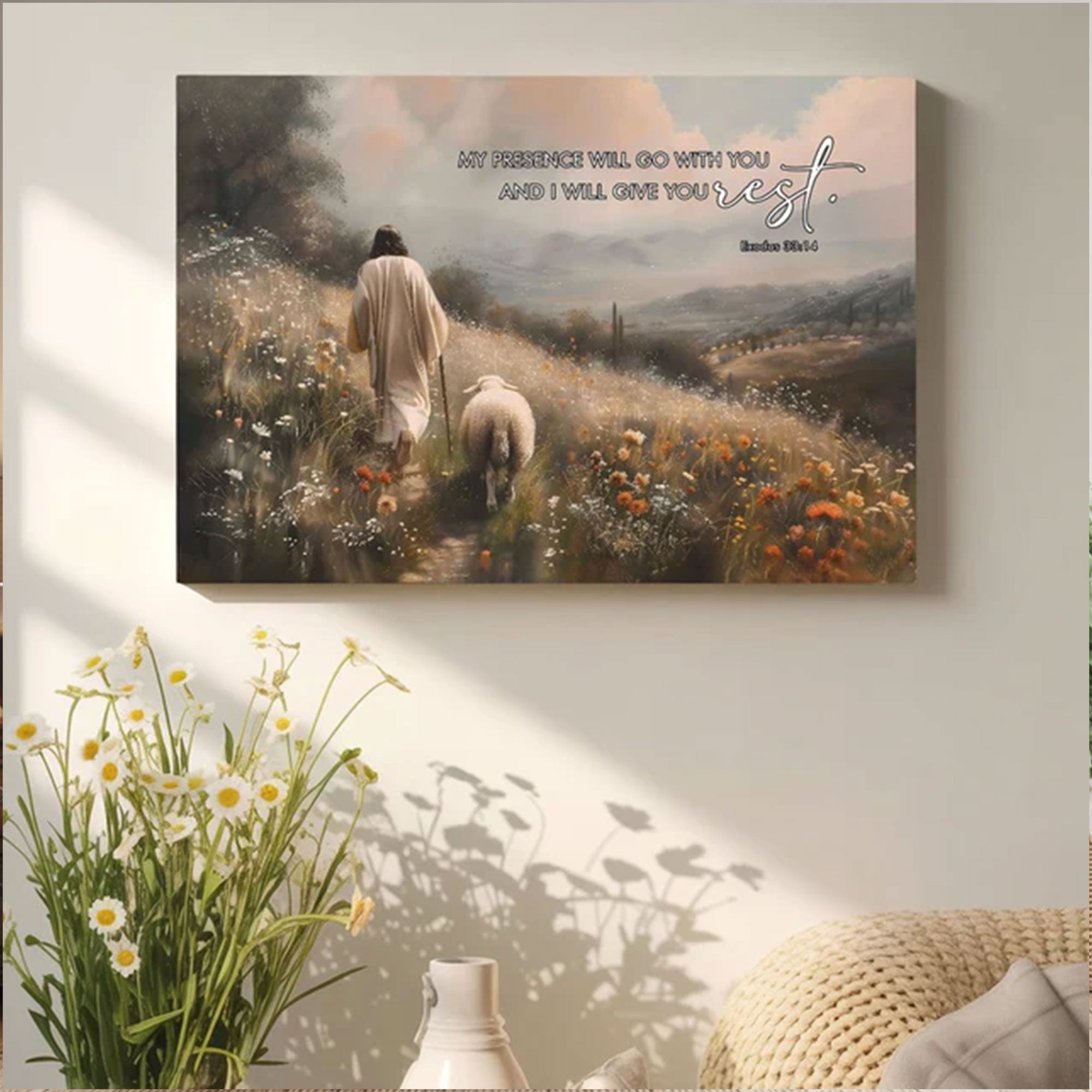 Exodus 33:14 Canvas Print, “My Presence Will Go With You” Christian Wall Art, Peaceful Faith Decor